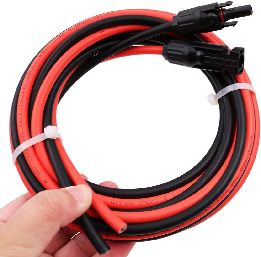 ZONADA Pair of 3M 6Mm2 Single Core Extension Cables with Connectors for Solar Panels and Solar Systems 3 Meters (9.8 Feet) Cable with Plug