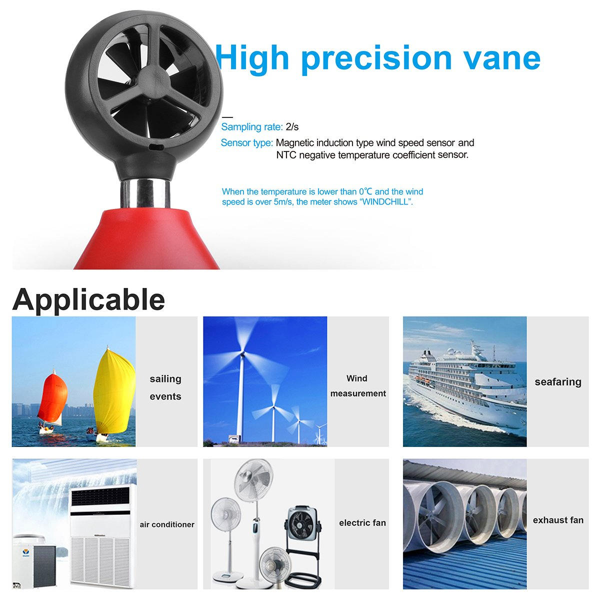 UNI-T Bluetooth Wind Speed Meter, UT363BT Handheld Mini Digital Anemometer with Thermometer and Max/Min for Weather Data Collection and Outdoors Sports Windsurfing Sailing with Backlight LCD Display image number 5