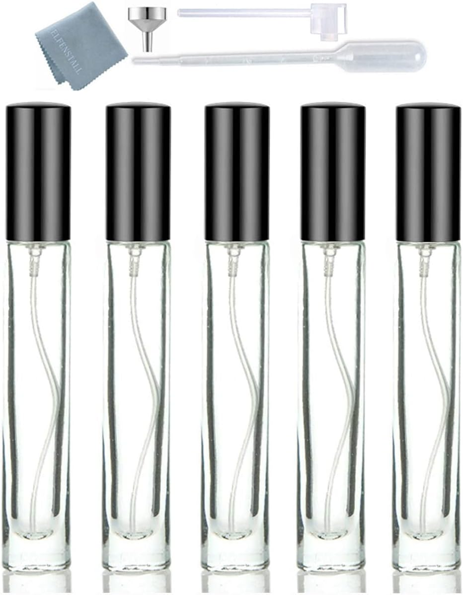 Elfenstall - 5Pcs 10Ml 1/3Oz Silver Metal Spray Thick Bottle for Refill Perfume Hydrating Fragrance Fine Mist Atomizer Cosmetic Container Party Makeup Tool Travel Sample