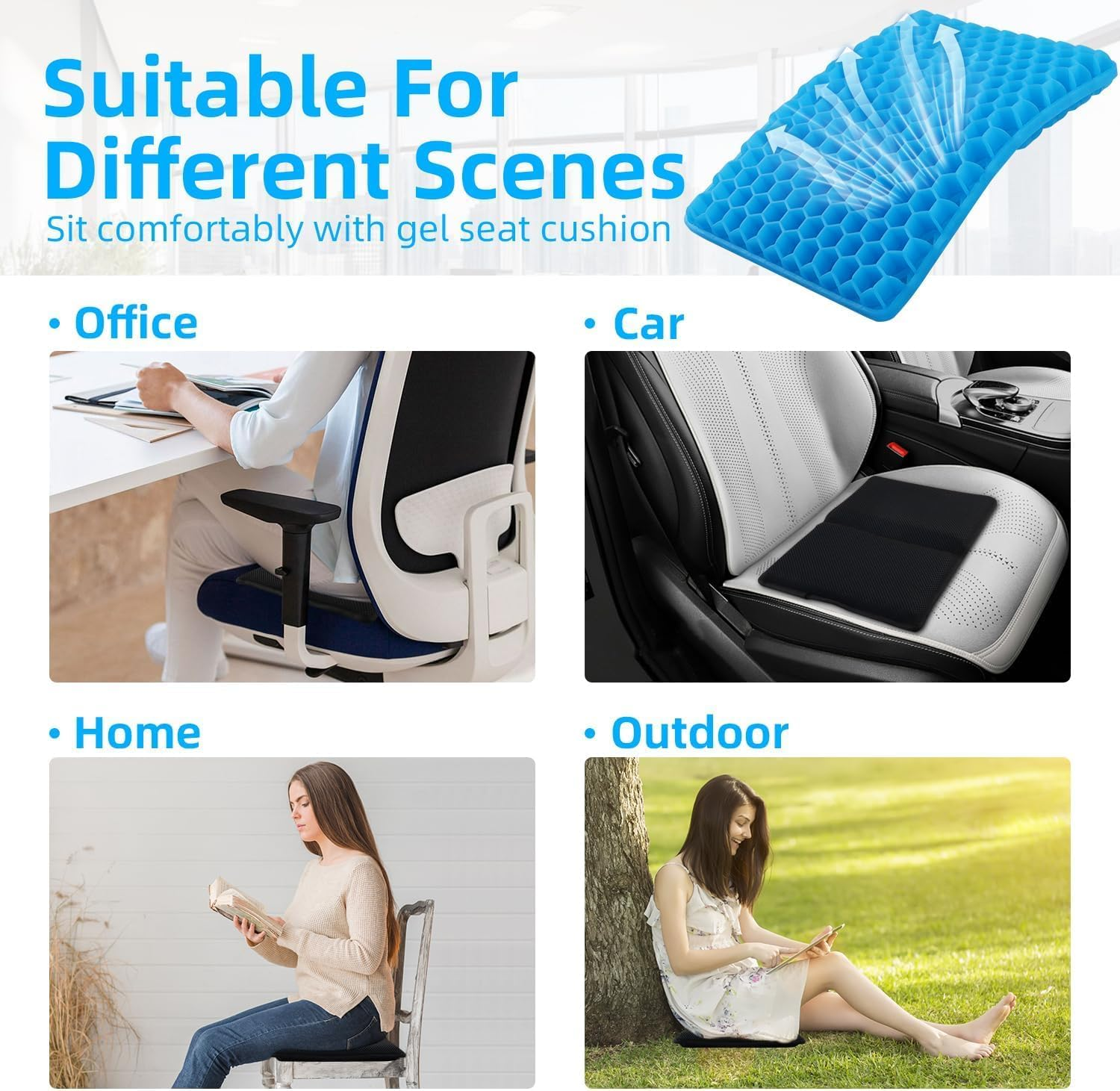 Portable Gel Folding Cushion, Travel Seat, Decompression PET Sitter, Soft and Cool Cushion for Home Office Car (S/L) (L)