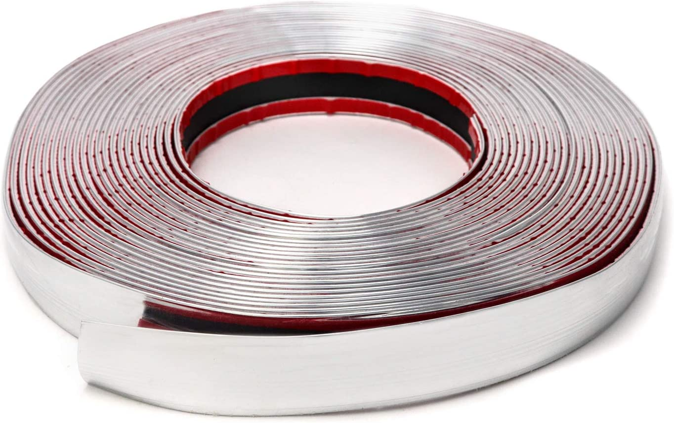 QWORK 1" Wide 40 Feet Chrome Molding Trim, Car Auto Truck Side Exterior Edge Lip Protect Sticker DIY Exterior Decoration for Bumper Door Guard Protection, Car Scratchproof image number 6