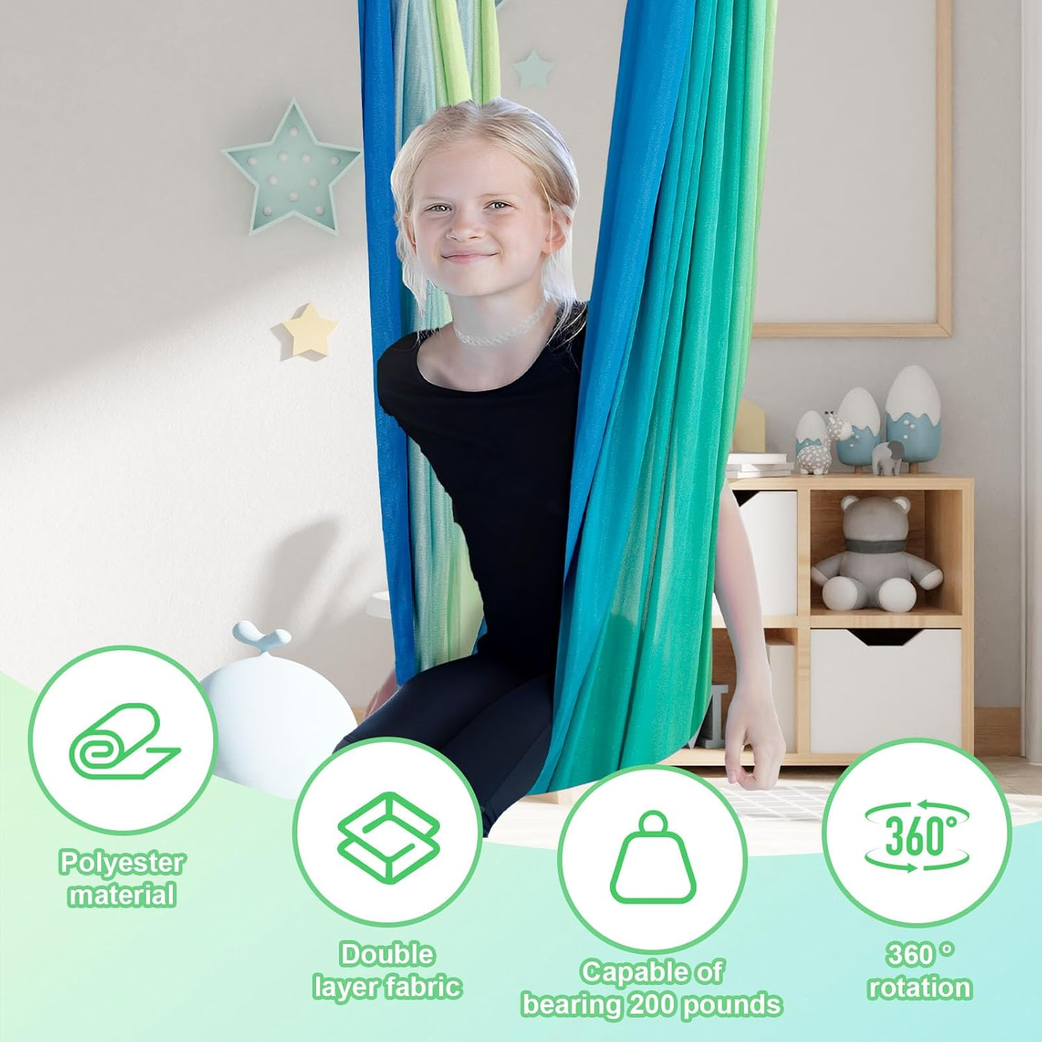 Awobepl Sensory Swing Double Layer Kids Sensory Swing Holds up to 200 Lbs Comfortable Indoor Cuddle Swing with 360&deg; Swivel Hardware for Children Adults Indoor Outdoor image number 6