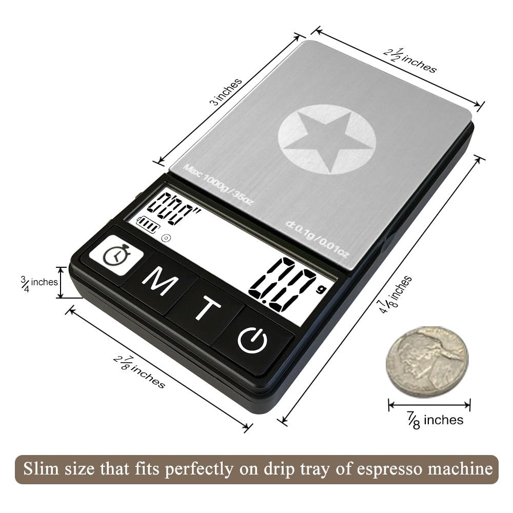 (Latest Version) Espresso Scale with Independent Timer 1000G X 0.1G, Coffee Brewing Scale for Drip Tray & Portafilter, Coffee Scale Espresso W/Silicone Mat, Large Backlit Display (Battery Included) image number 2