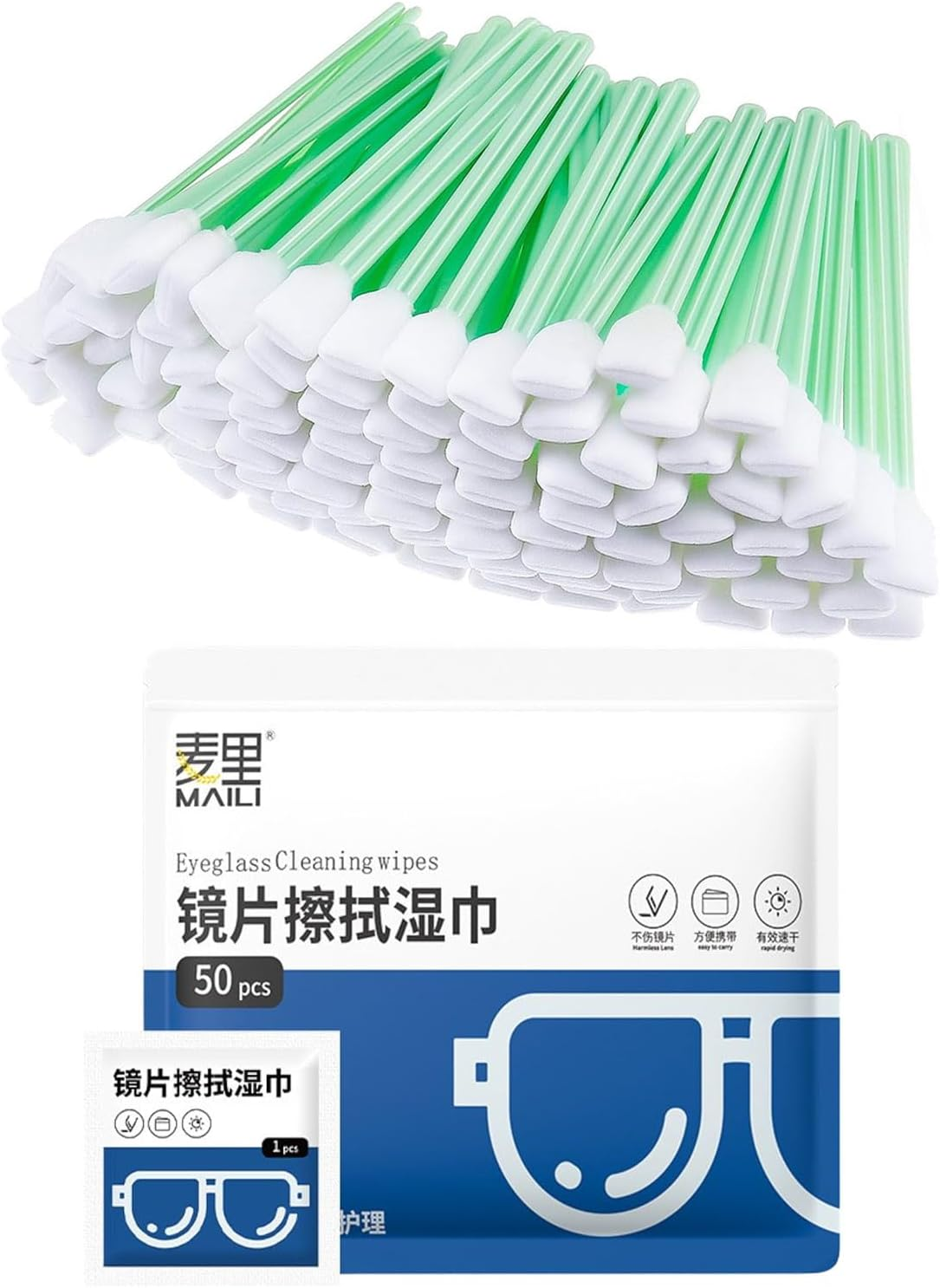 50Pcs Foam Cleaning Swabs Sterile Cleaning Sponge Sponge Swabs for Cameras Lens Inkjet Printer Soft Cotton Tips with 50 Cleaning Wipes image number 1