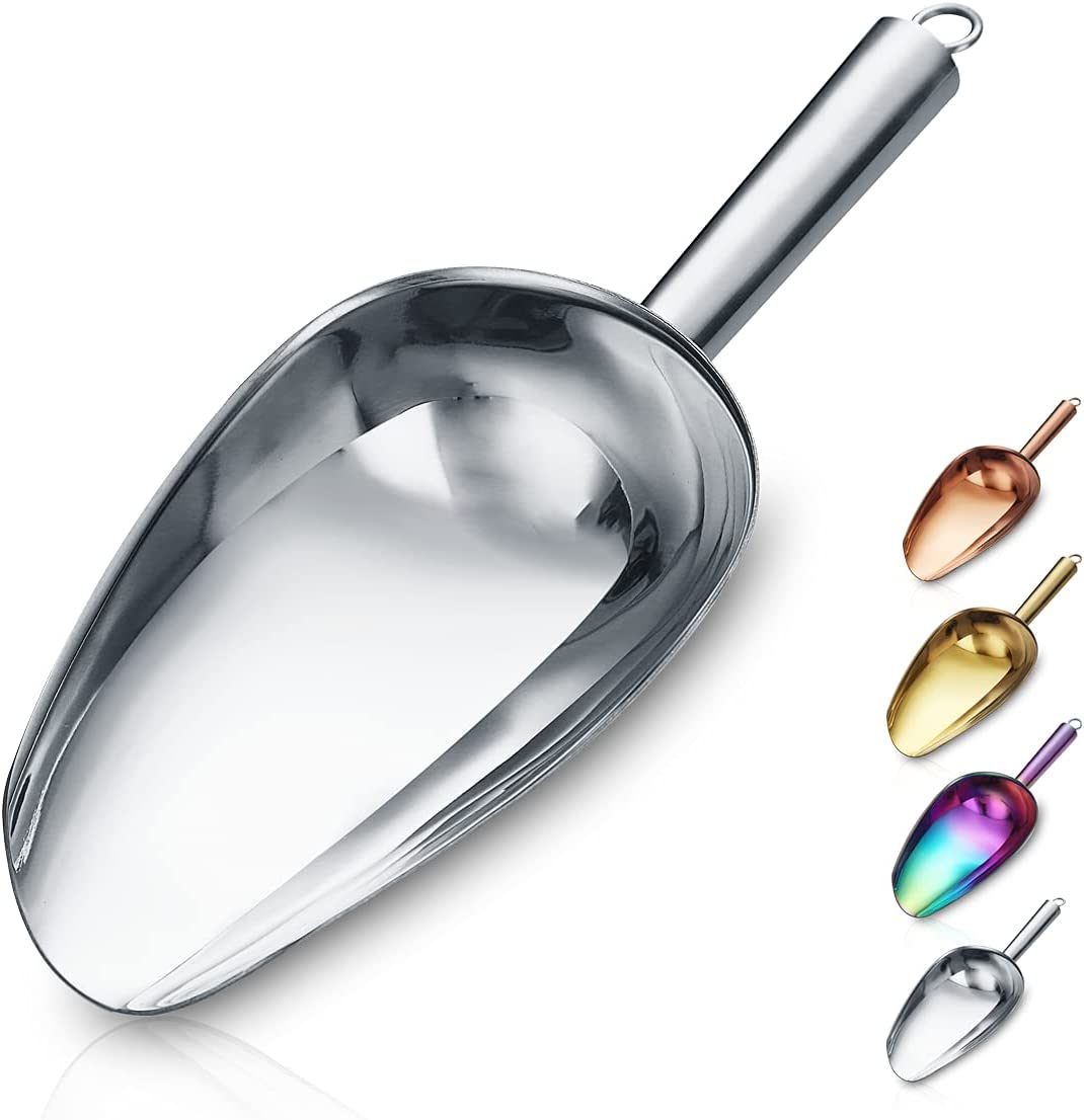 Berglander Stainless Steel Ice Scoop 6 OZ, Metal Ice Scooper for Ice Maker, Multipurpose for Candy Kitchen Bar Party Wedding Pet Animal Dog Food Scoop Beach Shovel (Silver)