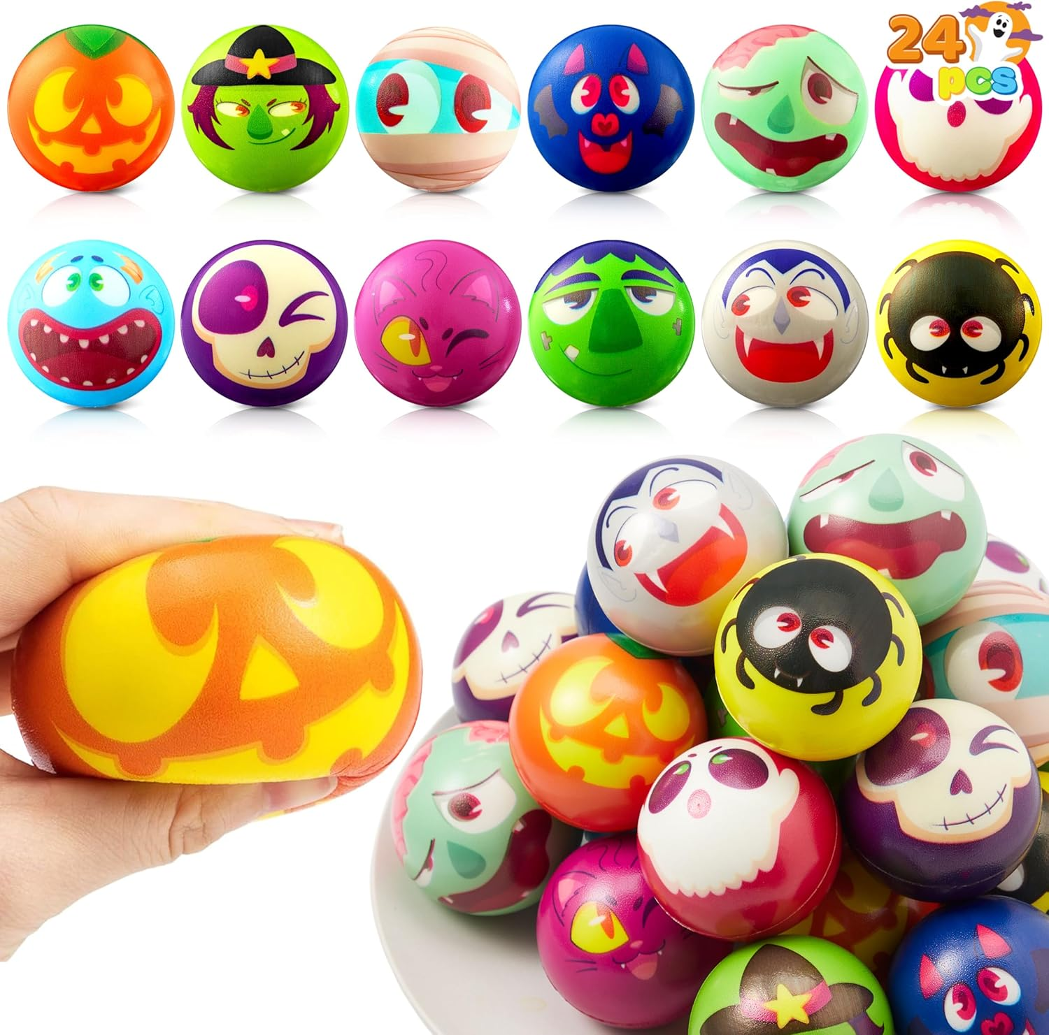 JOYIN 24 PCS Halloween Stress Balls Novelty Toys Balls Squishy Toys for Slow Release, Halloween Party Favors, Decoration Supplies, Party Bag Fillers image number 4