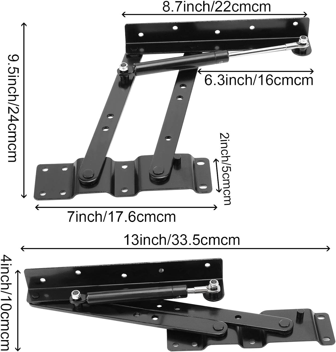 ZEONHEI 1 Pair 50Kg/100Lbs Folding Lift up Top Table, 150N Gas Hydraulic Hinge Hardware, Lifting Frame Desk Mechanism Spring Hinge Bracket with 30 Screws, Tea Coffee Table Furniture Accessories image number 5