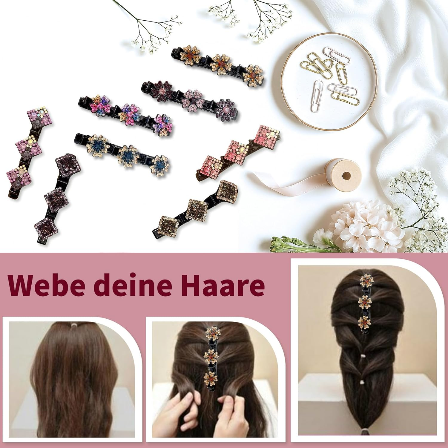 AHEJIOO 8 Piece Hair Accessories Set for Women - Hummingbird Hair Clips with Crystals, Double Layer Hair Clips and Headband Women - Sparkly Braided Designs for Any Occasion image number 1
