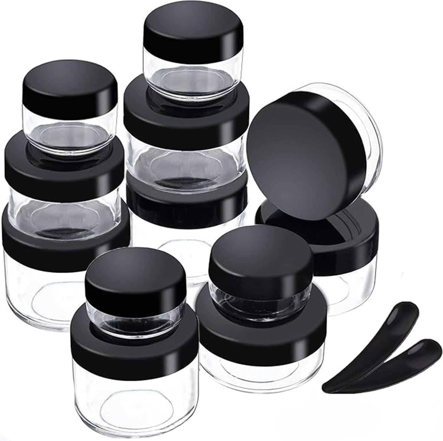 12 Pieces Empty Clear Plastic Makeup Sample Containers with 2 Pieces Mini Spatula 5/10/ 20 Gram Size Cosmetic Pot Jars with Screw Cap Lids image number 1