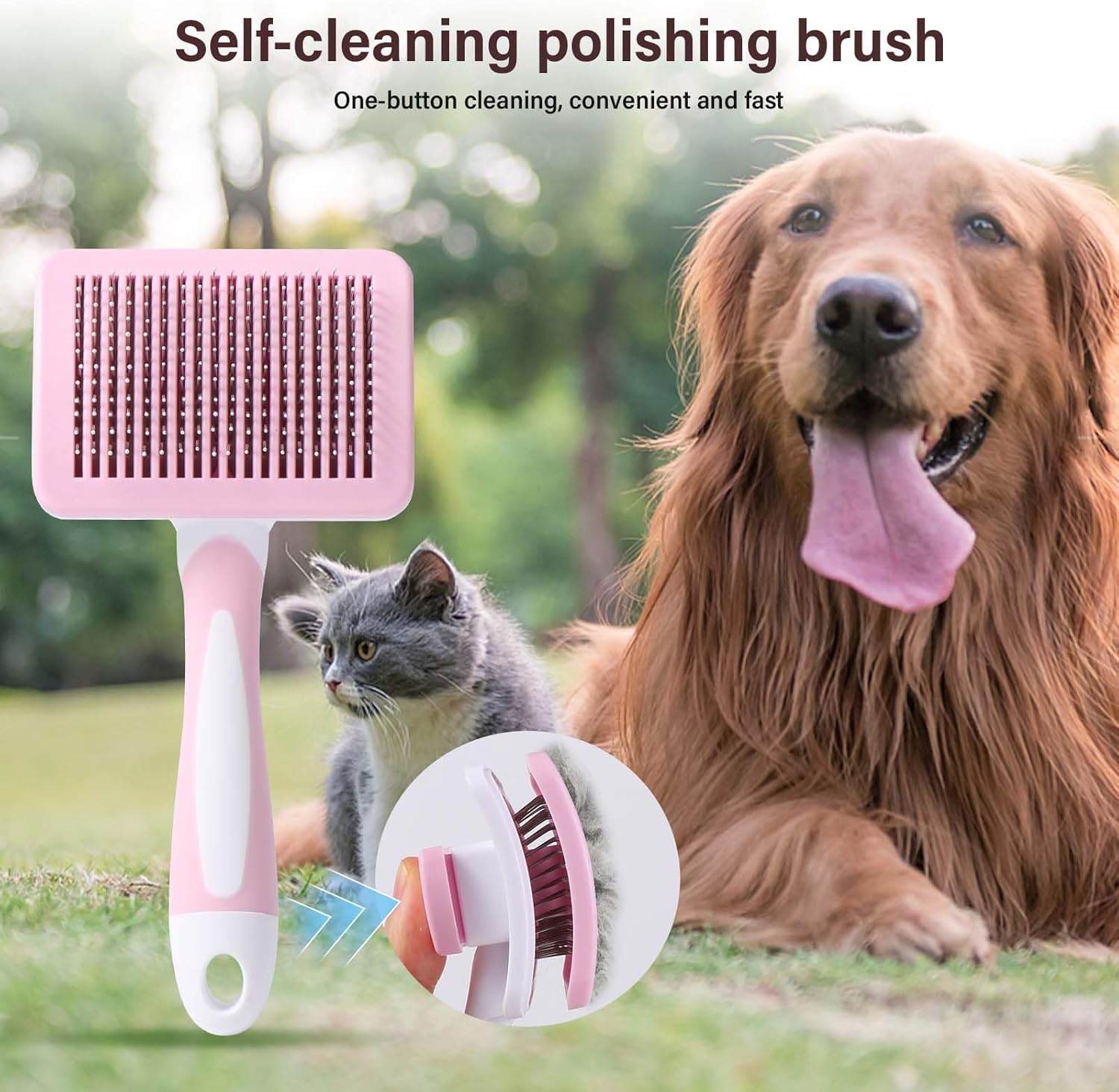 Vinabo Self Cleaning Pet Brush, Long and Short Hair Brush for Dogs and Cats, Soft Brush for Dogs and Cats, Self-Cleaning Grooming Brush for Pets image number 1