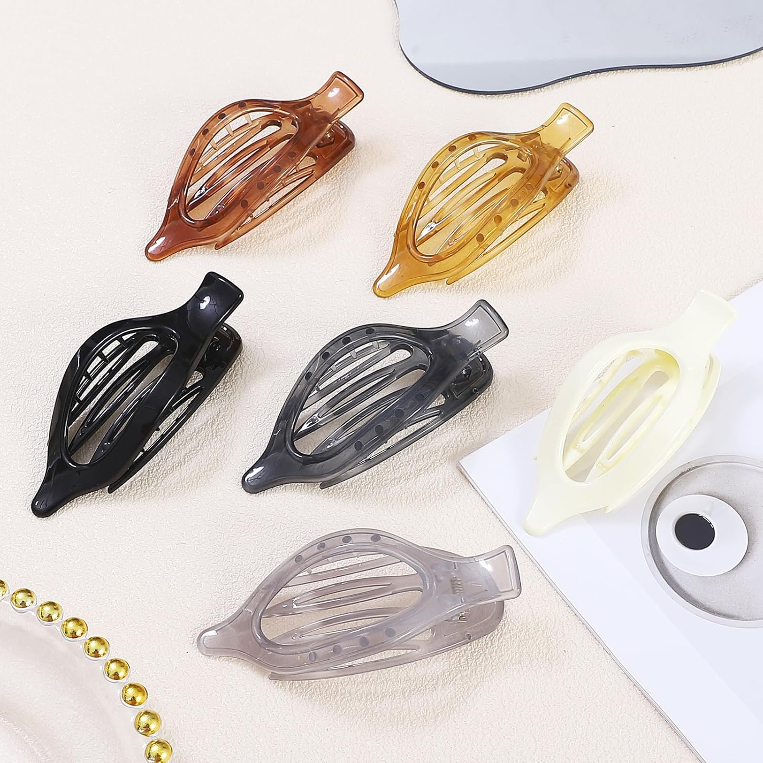 CHANDAT Flat Hair Clip 6 Pcs Lay down Claw Clips Hair Accessories for Women -Jelly