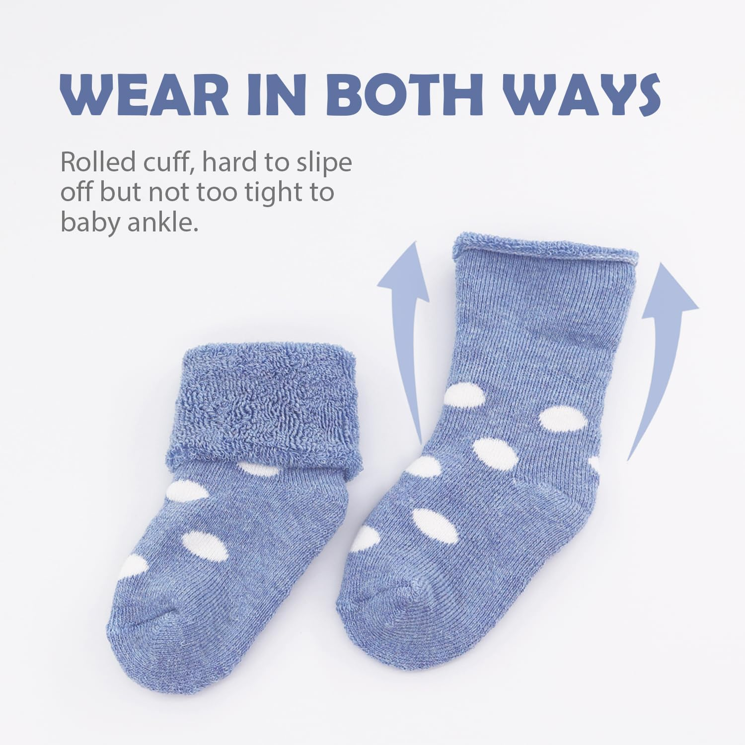 5 Pairs Baby Warm Thick Cotton Socks, Soft Toddler Girls Boy Thermal Crew Socks Infants Combed Cotton Socks Turn Cuff Socks for 0-1/1-3 Years Kids, Pink/Blue image number 5