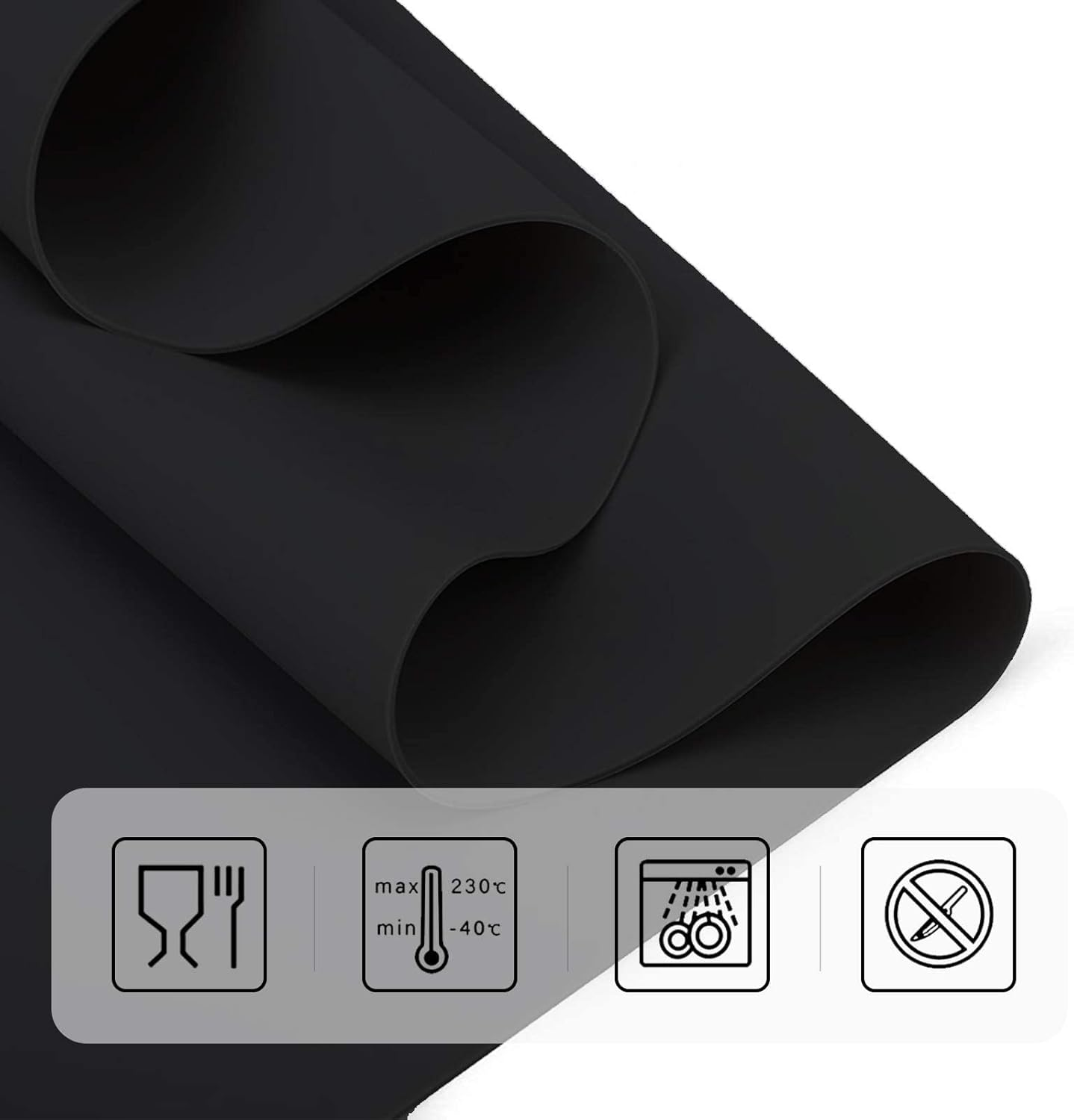 Pinrui Silicone Mat 60Cm X 40Cm (Black), Kitchen Bench Top Protector, Kitchen Mats Non-Slip, Countertops Protector for Kitchen & Crafts, Easy to Clean for Portable Stove, Coffee Maker, DIY(2 PCS) image number 1