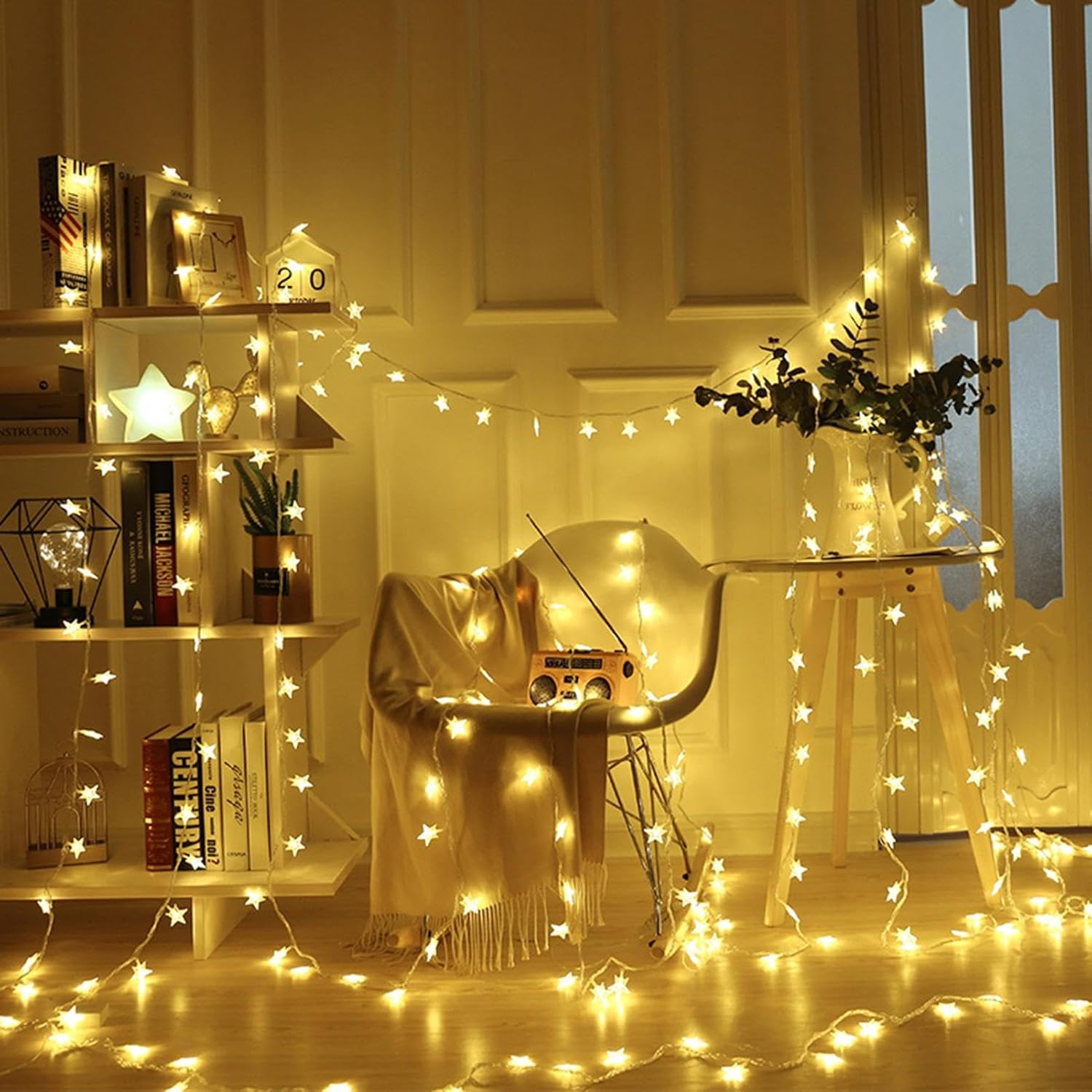 Star Fairy Lights - 20 Led Christmas Star Lights | Waterproof Lighting 9.85Ft String for Window Indoor Holiday Classroom Patio Wall Dorm Tree Tent Canopy Bunk Bed Ceiling Living Room image number 6