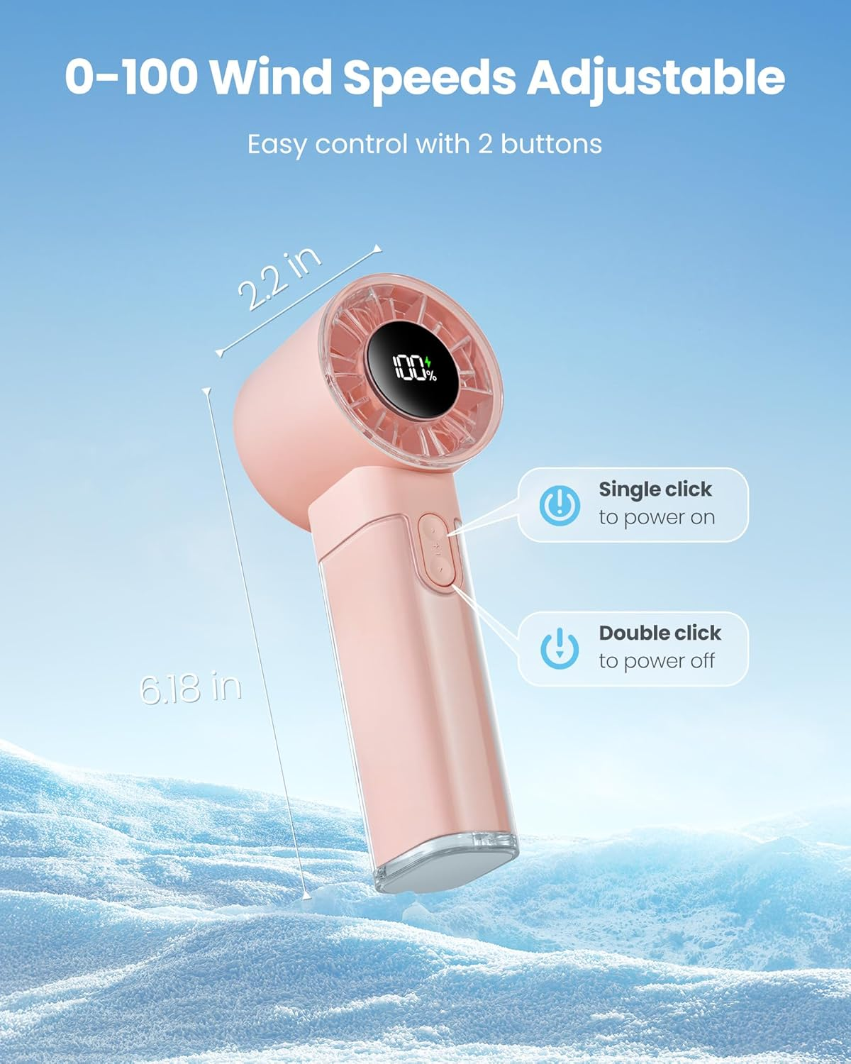 Gaiatop Portable Handheld Turbo Fan, 1-100 Adjustable High Speeds, 3-20Hrs Cooling Times, 4800Mah USB Rechargeable Portable Small Hand Fans with Lanyard for Outdoor, Travel, Home, Make Up, Pink image number 1