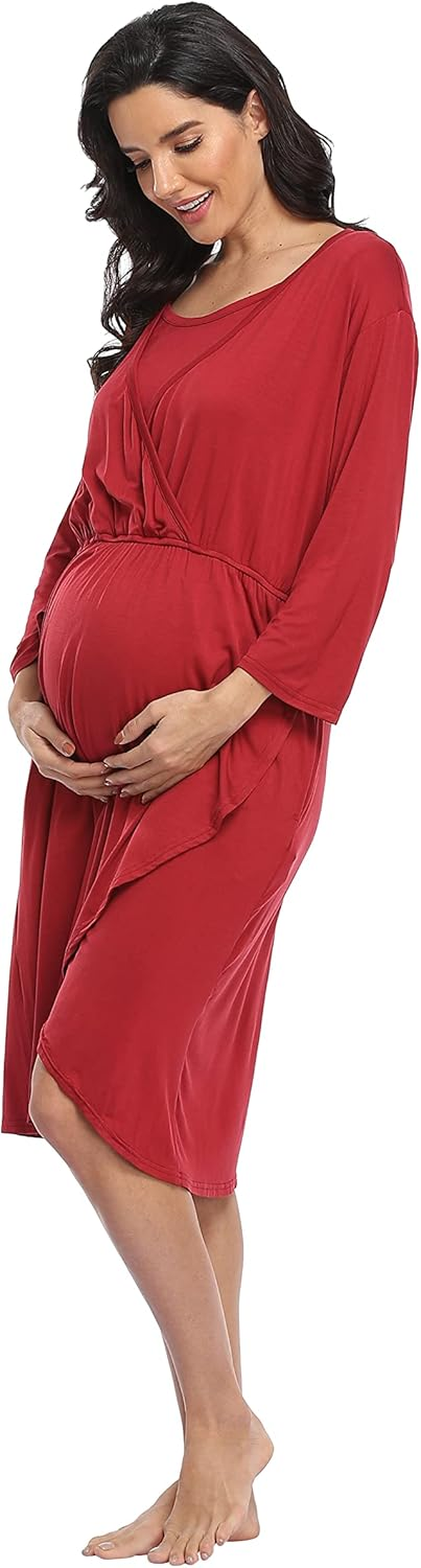 Kimono Art 3 in 1 Delivery Gown/Labor and Delivery Nightgown/Maternity Dress/Nursing Sleepwear for Hospital image number 4