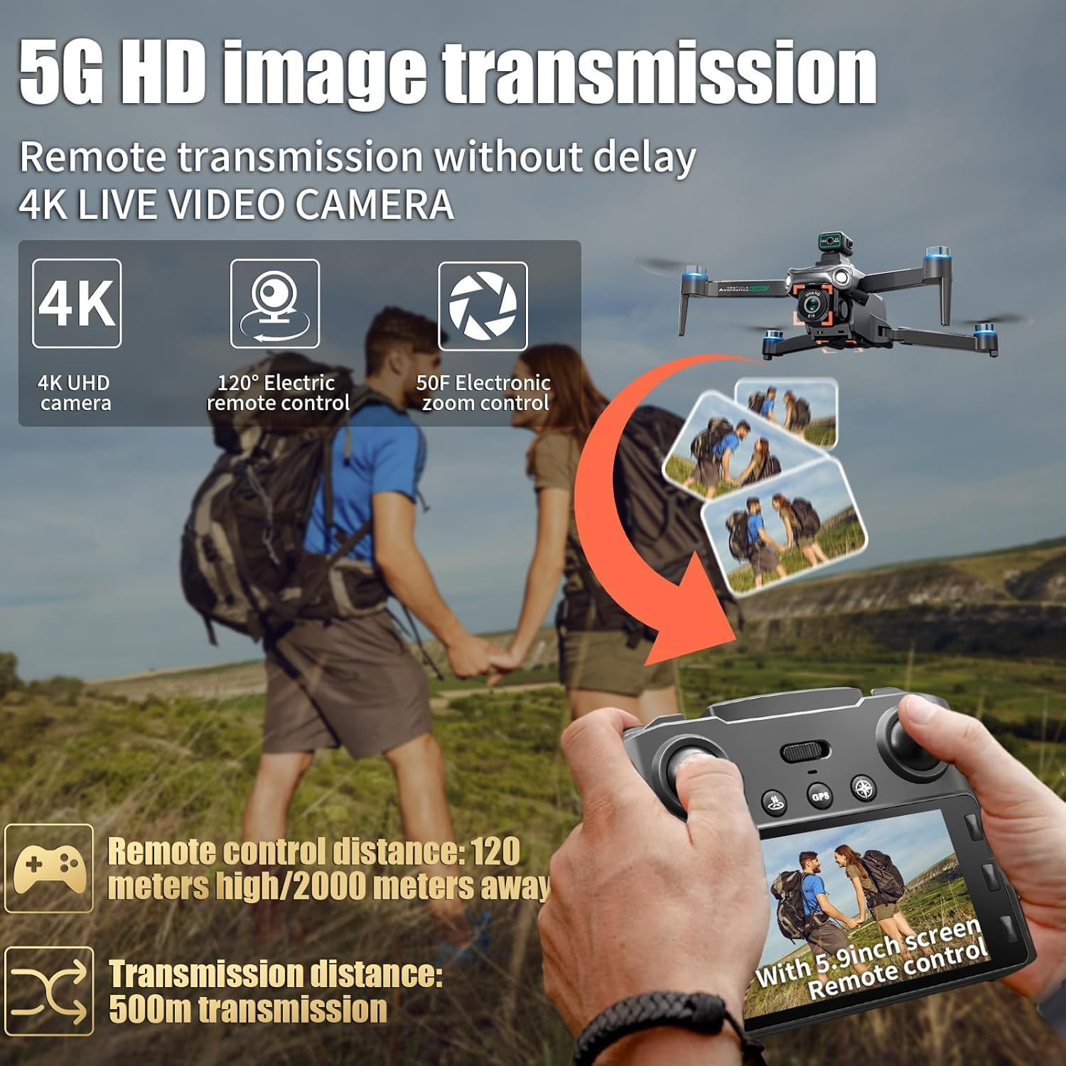 GPS Drone with 4K Camera for Adults, 40 Mins Flight Time, Quadcopter with Brushless Motors, Foldable FPV Drone with Smart Obstacle Avoidance, Auto Return Home, Follow Me, 120&deg; ESC Camera, under 260 G image number 5