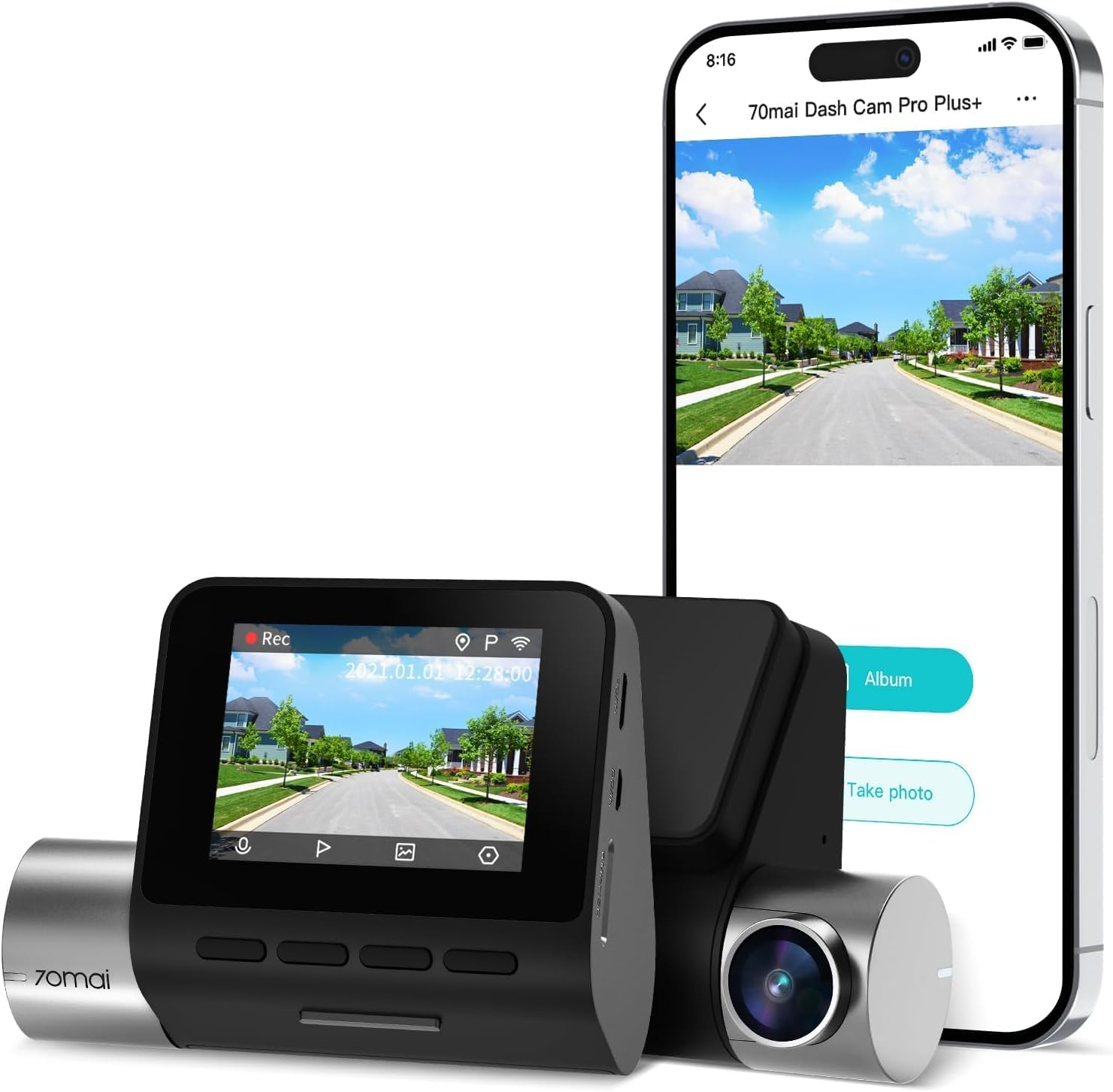 70Mai True 2.7K 1944P Ultra Full HD Dash Cam A500S, Front Camera, Built-In Wifi GPS Smart Dash Camera for Cars, ADAS, Sony IMX335, 2'' IPS LCD Screen, WDR, Night Vision image number 4