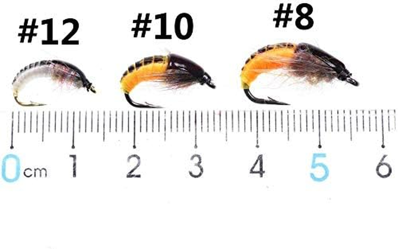 Greatfishing Super Sturdy Realistic Nymph Scud Flies, Popper Flies for Trout Nymph Beadhead Fishing Wet Assortment Flies Bug Worm Scud Looking - Golden,Green-Black,White image number 3