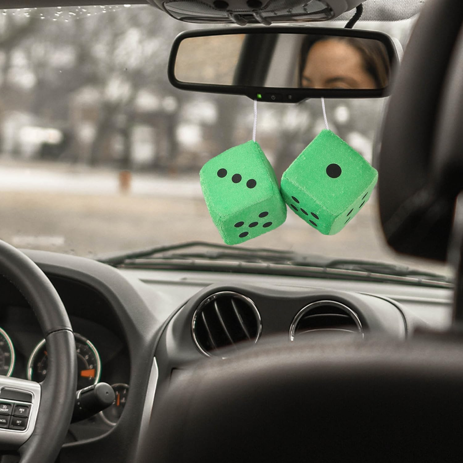 LUTER Plush Dice for Car Rearview Mirror - Green Vintage Square Hanging Accessories - Interior Decor for Car, Home and Office - Red image number 3