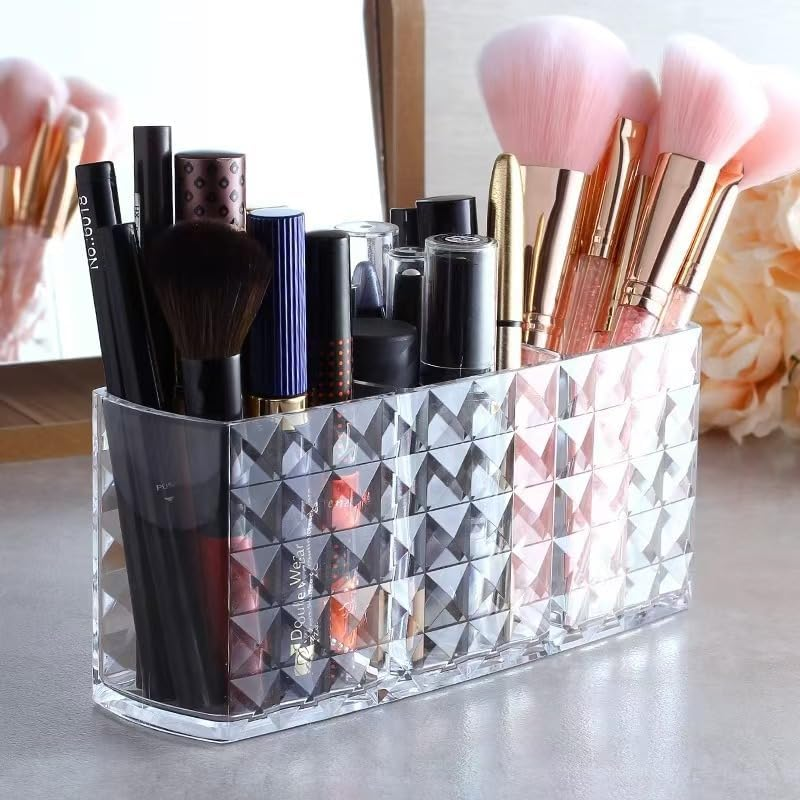 Acrylic Makeup Finger Nail Art Tool Organizer 3 Spaces for Storing Beauty Nail Art Kit Tools (Transparent, One Size)