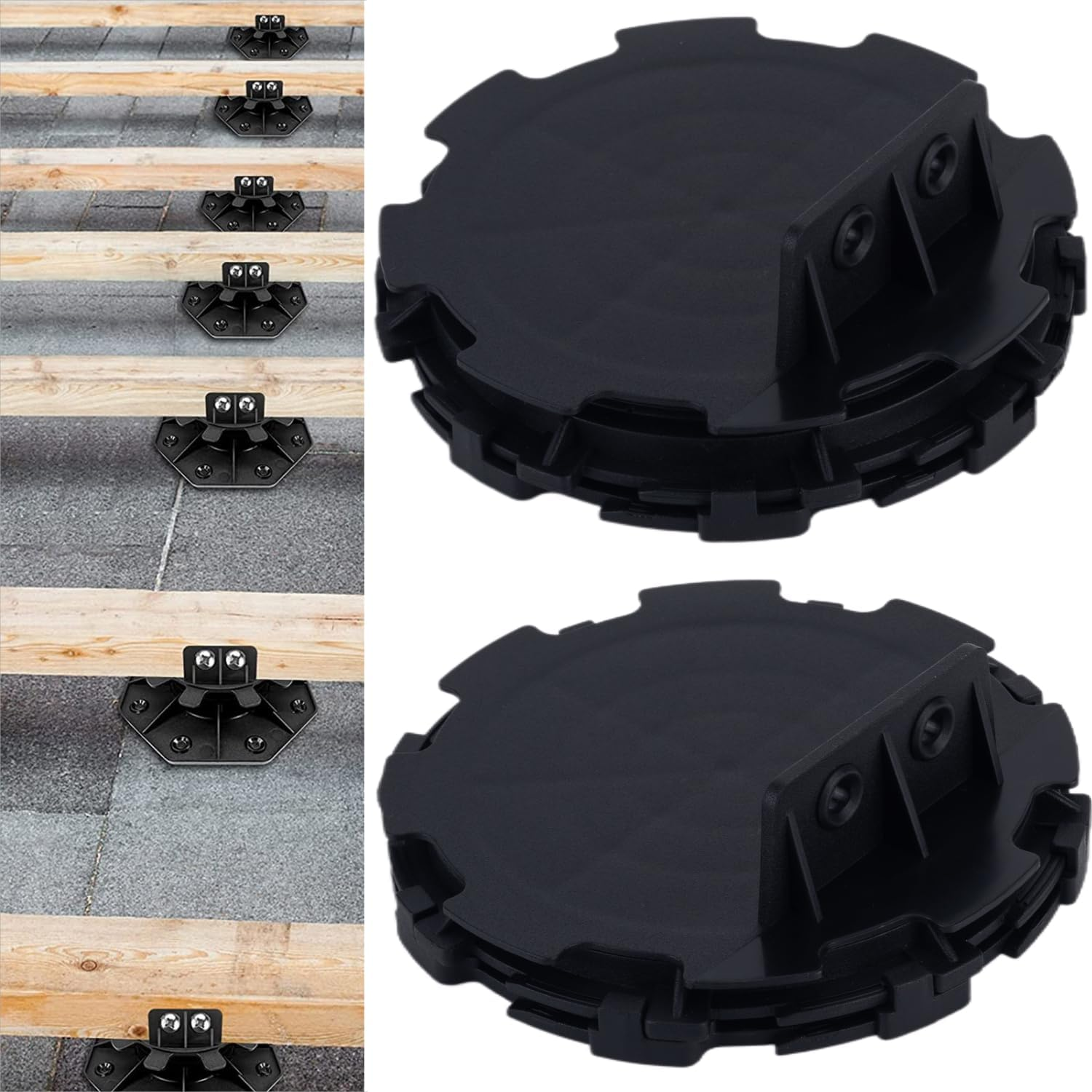 12Pack Adjustable Deck Support Pedestal Deck Foundation Base Support for Floating Deck Platform Deck Floor Height Adjustment Raising from 2-3/8" to 5-1/2", Black image number 1
