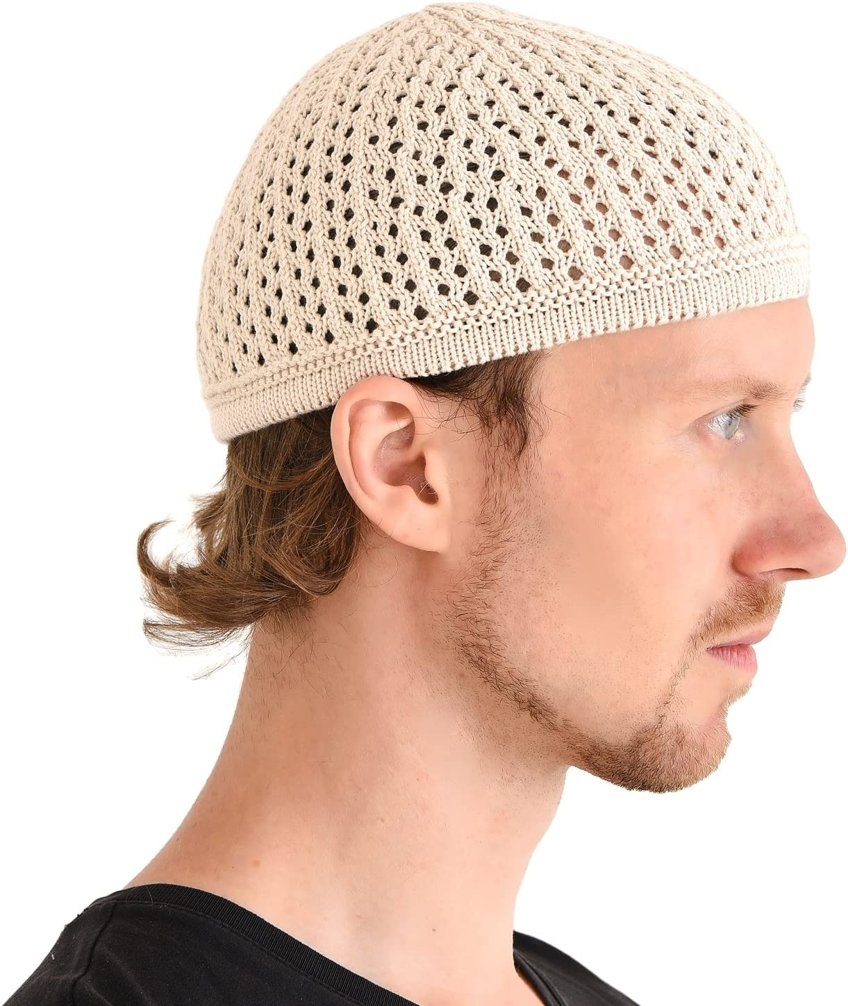 CHARM Knit Cotton Skull Cap Kufi - Mens Islam Prayer Hat Crochet Mesh Skully Beanie