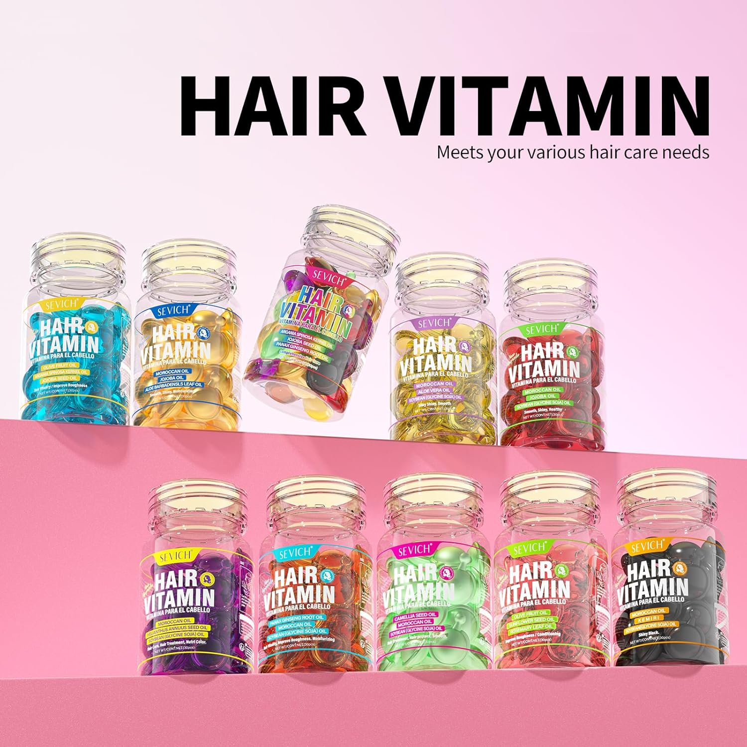 SEVICH Hair Vitamin Serum Capsule - Hair Moisturizing Essence Formula, with Vitamins a C E Vitamin B5, Argan Macadamia Avocado Oils, Repair Damaged Hair