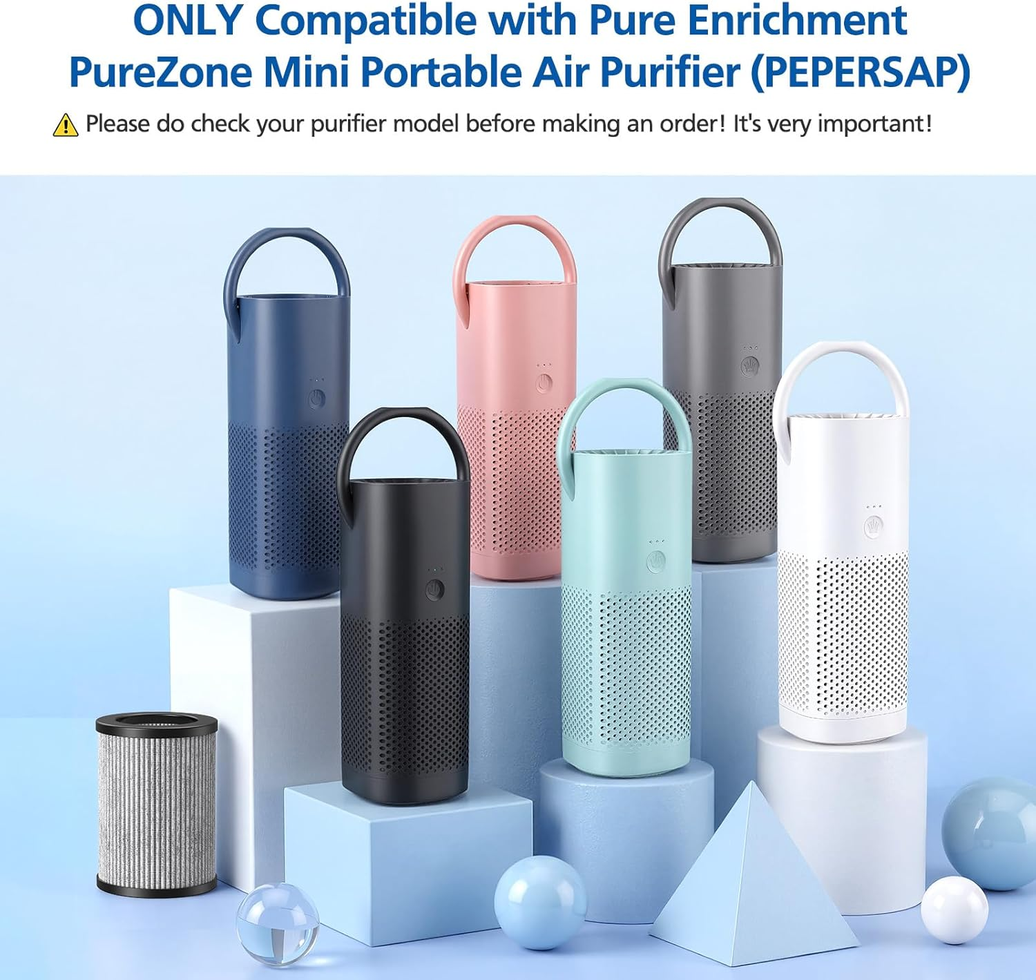 4 Pack Replacement Filters Compatible with Pure Enrichment Purezone Mini Portable Air Purifier PEPERSAP image number 2