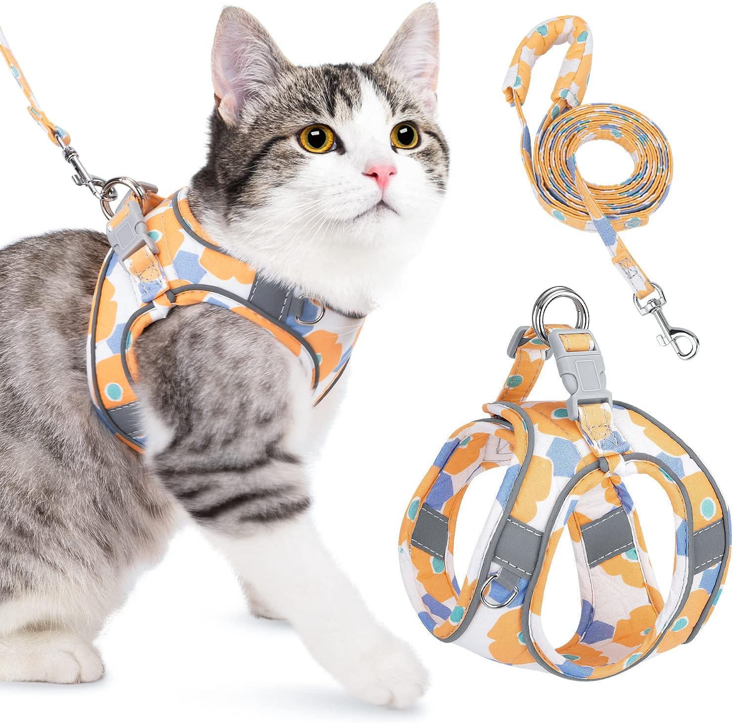 AUTOWT Cat Harness and Leash, Breathable Kitten Escape Proof Harnesses, Adjustable Reflective Puppy Vest Harness with Leashes Set Soft Pet Safety Jacket for Outdoor Walking