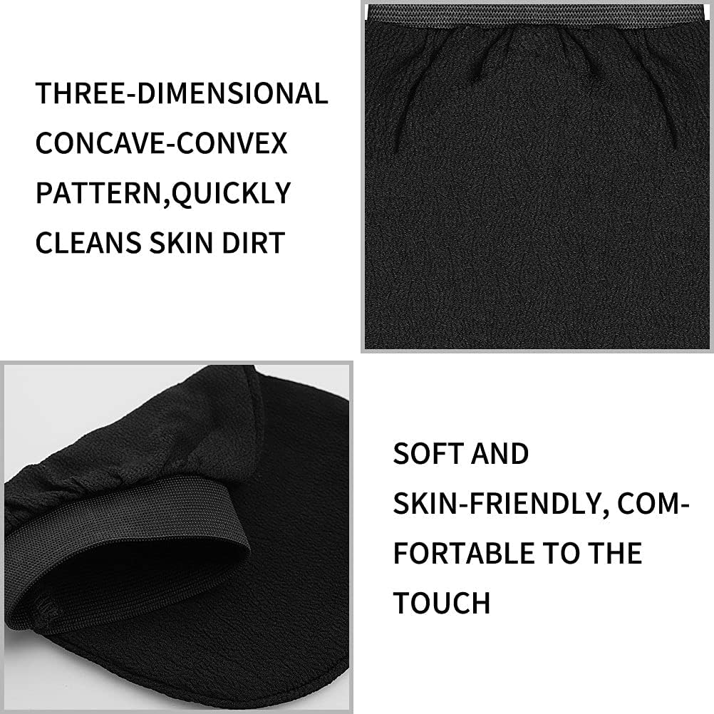 4 PCS Exfoliating Gloves, Exfoliation Scrubbing Mitt Black Deep Body Exfoliating Glove Dead Skin Remover Shower Body Scrub Gloves for Women and Men, Ingrown image number 2