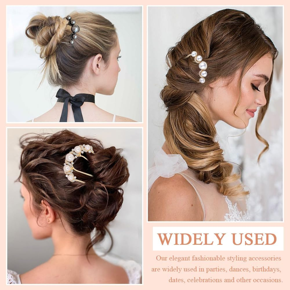 TRKETK Pack of 4 Beads Hair Pins in U Shape Women'S Pearl French Hair Clip Metal Hair Pin Vintage Hair Fork Clips for Women Weddings and Parties Thick Hair Bun Twist Hair Fork image number 5