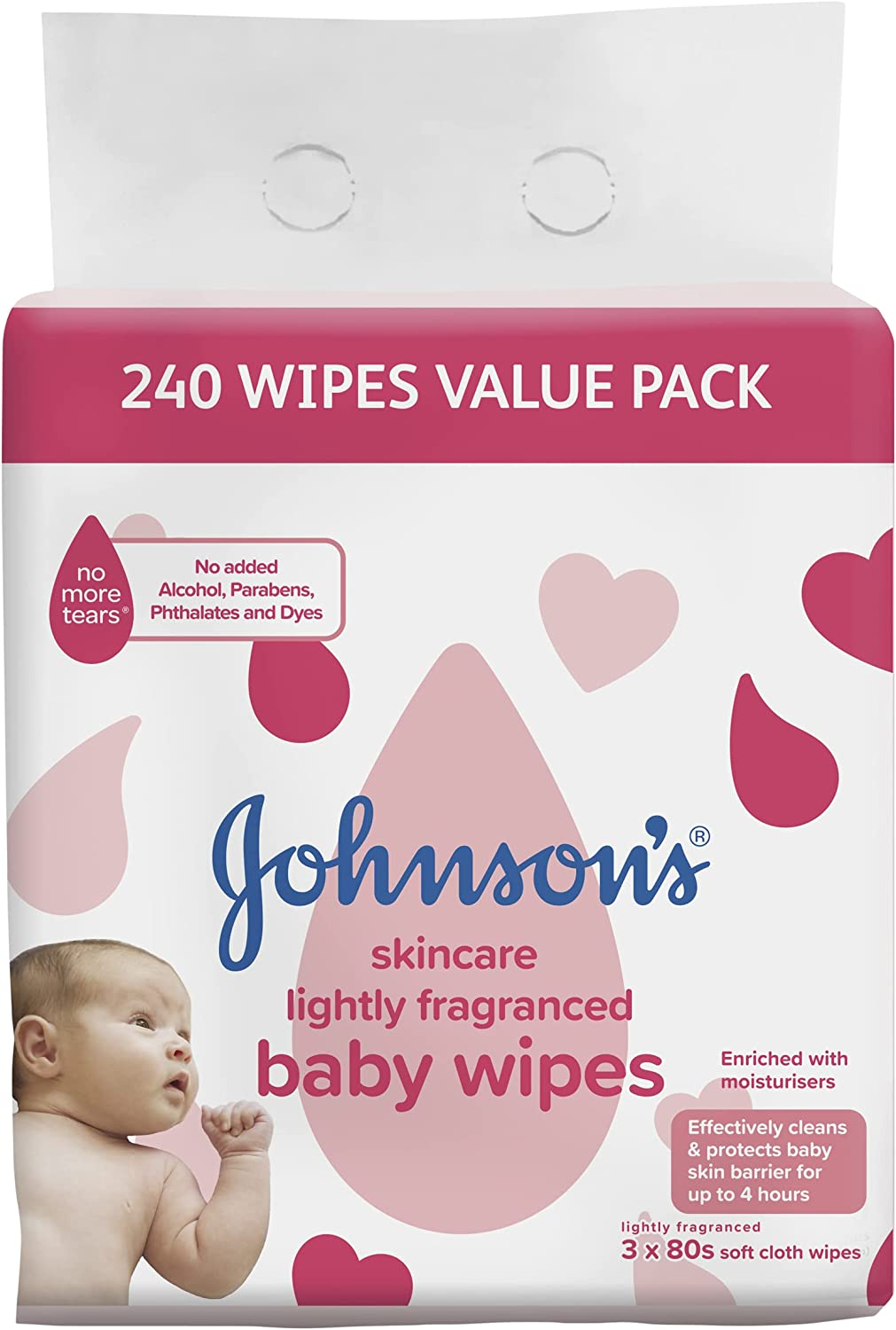 Johnson'S Baby Skincare Lightly Fragranced Baby Wipes 3 X 80 Pack image number 2