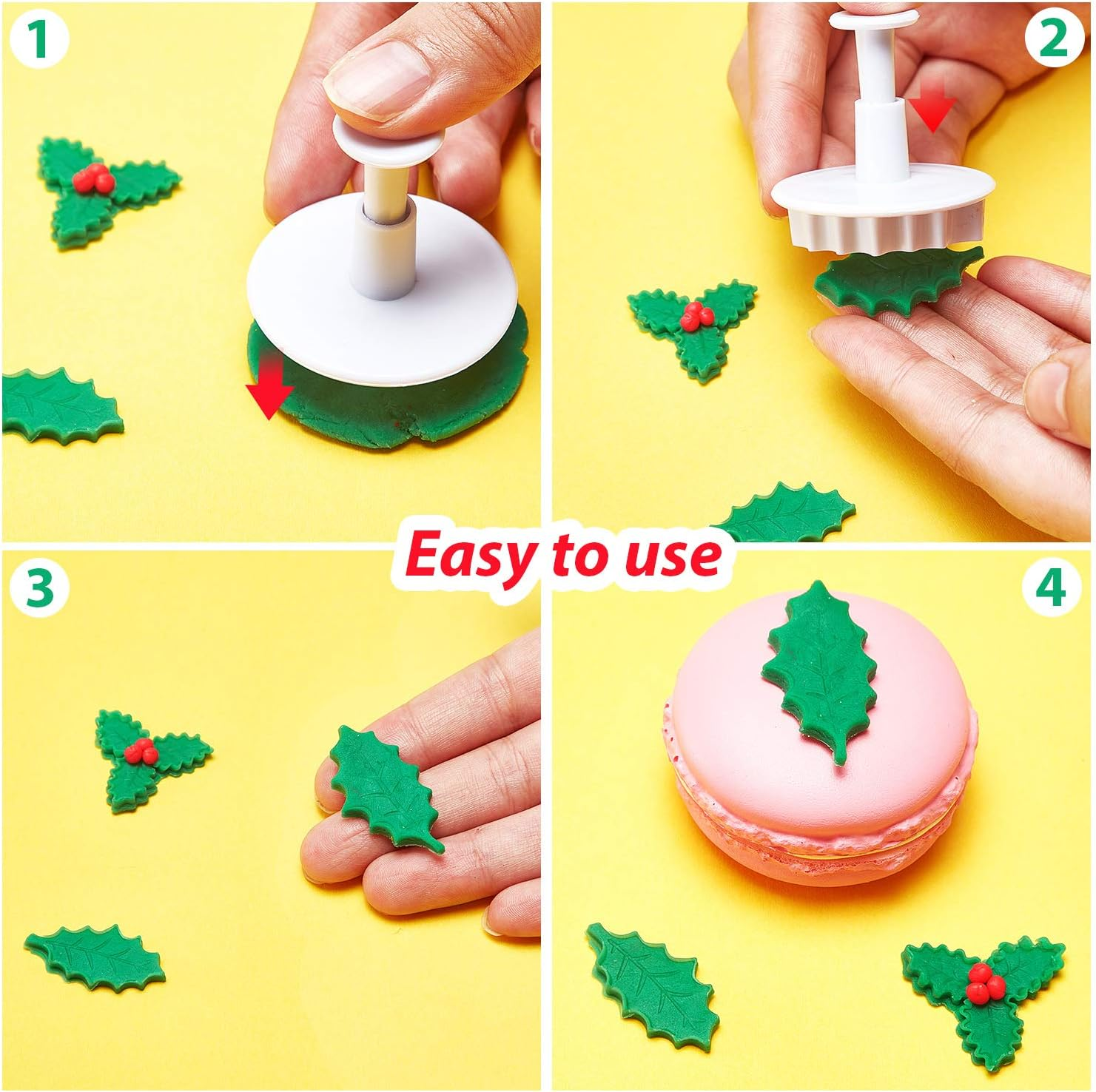 Patelai 12 Pieces Holly Leaf Plunger Cutter, Christmas Holly Leaves Cookie Fondant Mole Cutter, Christmas Party Cupcake Gum Paste Cutter for Sugar Craft Decorating Baking Tools image number 2