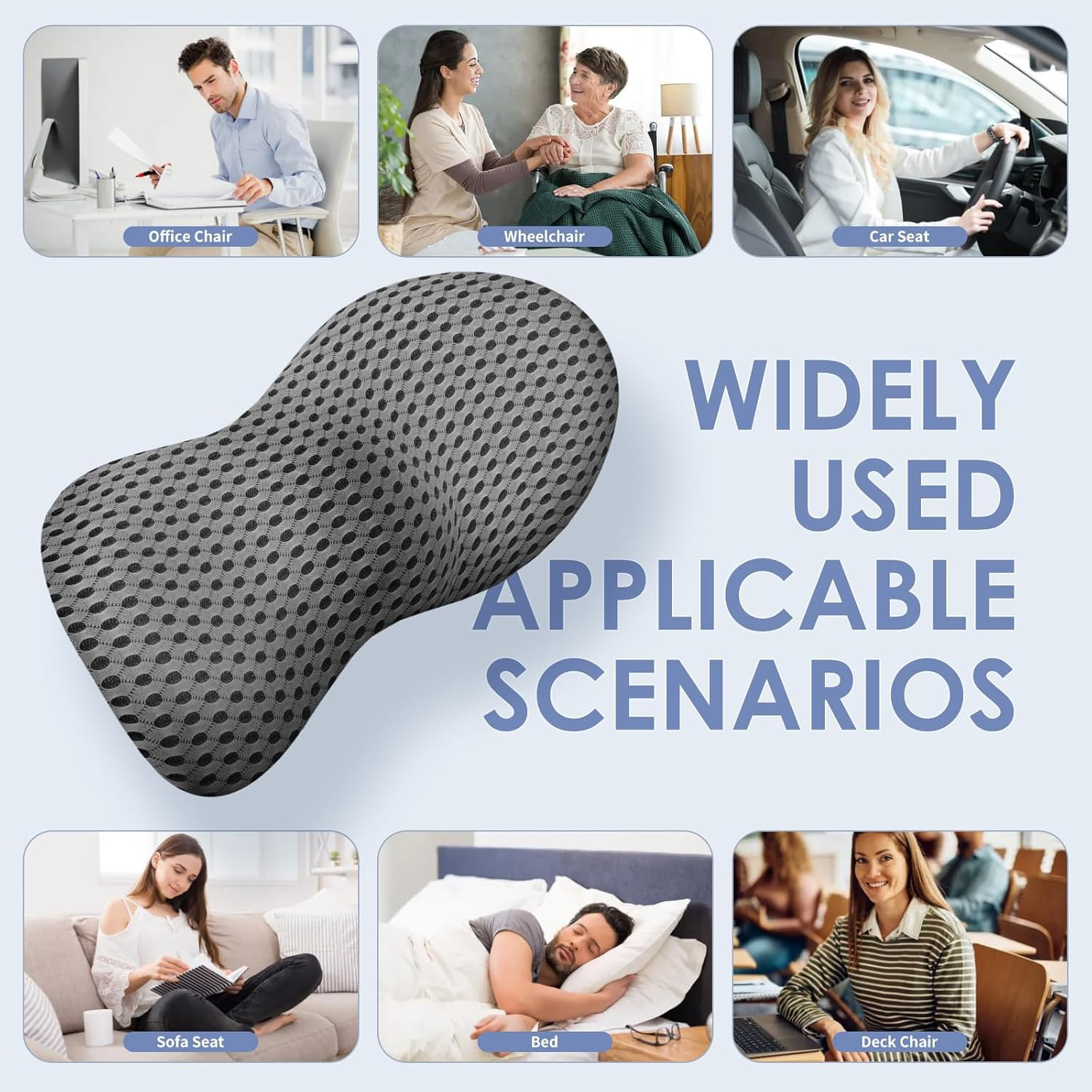 Lumbar Support Pillow Memory Foam Back Support Pillows for Car Seat Office Chair Gaming Chair Back Support Cushion with Skin-Friendly Cover & Adjustable Straps Travel Lumbar Support Pillow image number 2