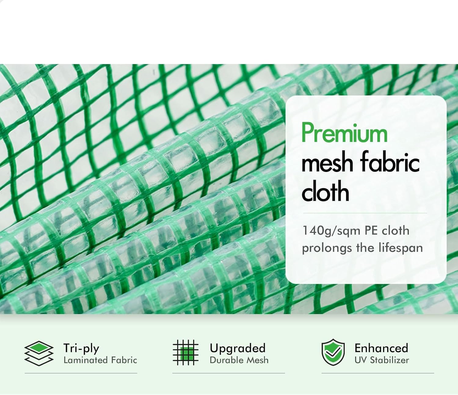 ALFORDSON Walk-In Tunnel Greenhouse with Sturdy Steel Frame, Green House Grow Tent with Insect-Proof Mesh Windows, PE Cover & Zip Roll-Up Doors for Plants & Flowers, 6X3X2M image number 5