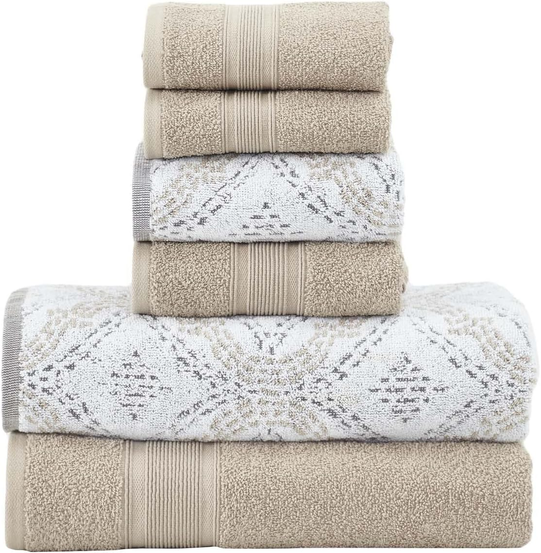 Modern Threads Capri 6-Piece Reversible Yarn Dyed Jacquard Towel Set - Bath Towels, Hand Towels, & Washcloths - Super Absorbent & Quick Dry - 100% Combed Cotton, Khaki image number 4