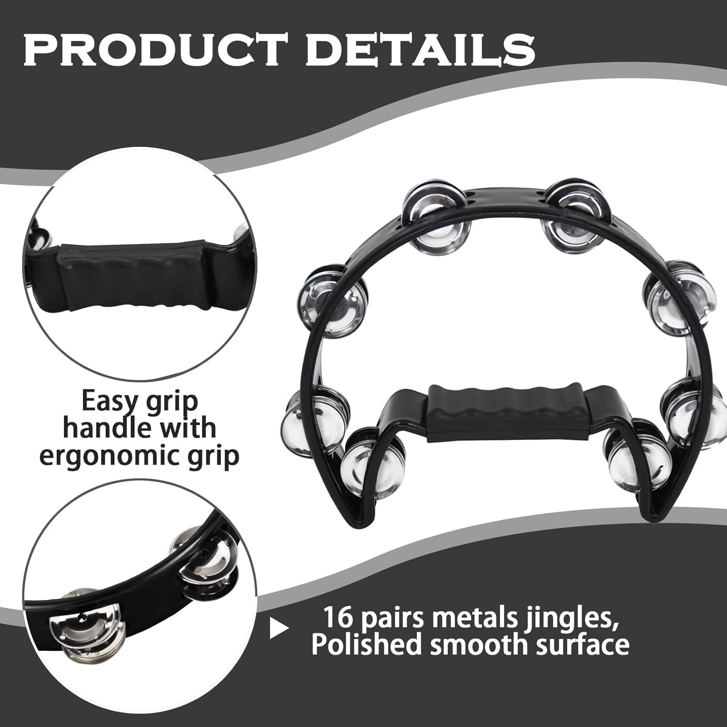 6 Pcs Tambourine, Metal Jingles Hand Held Percussion,Tambourine for Adults,Half Moon and Egg Shakers, Sand Hammer Apply Adults Kids Party, KTV, Church