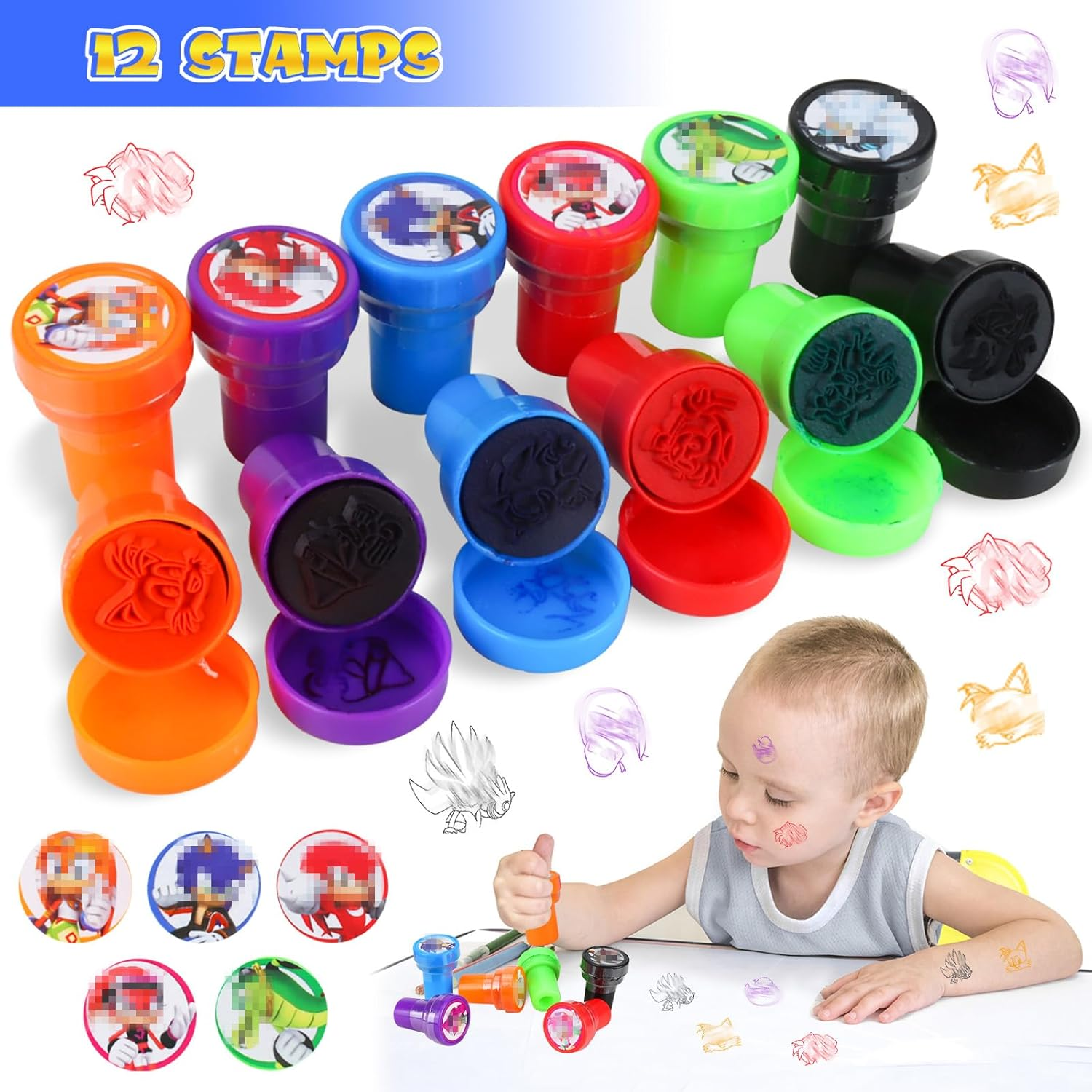 Pack of 84 Hedge-Hog Party Bags, Soni Children'S Birthday Party Bags, 12 Slap Bracelets Clap Bracelets, 12 Stamps, 50 Stickers, 10 Key Chains, Soni Birthday Gift Decoration image number 3