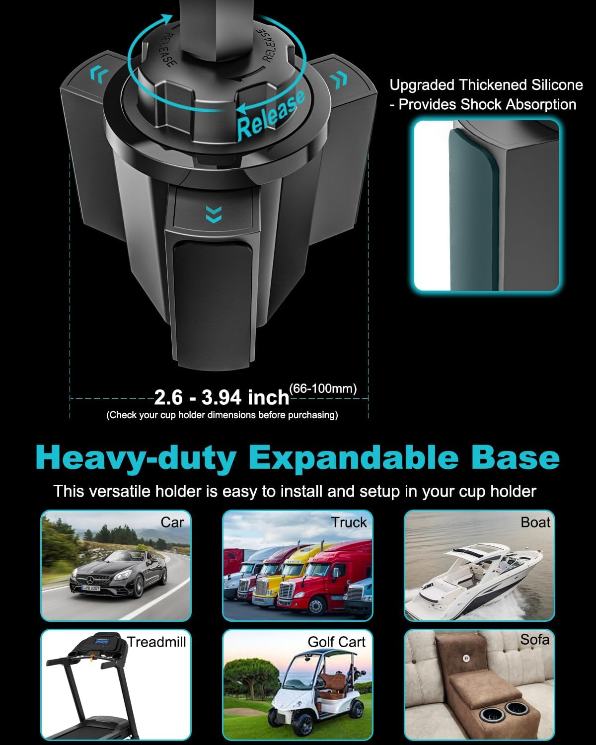 EXSHOW Car Cup Holder Tablet Mount, Heavy Duty Dual Tablet Holder for Truck, [Double Metal Arm] Adjustable Cupholder Compatible with Ipad Pro 13 12.9 Mini Air, ELD, Galaxy Tab, Iphone, 4-13" Device image number 1