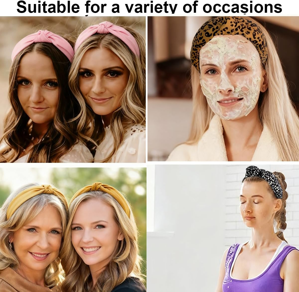 Ruayia Pack of 4 Women'S Headbands, Elastic Hair Bands for Women, Non-Slip, Trendy, Hair Accessories, Headwear, Hair Bands, Wide Non-Slip Headband for Yoga, Workout, Running, Sports image number 1