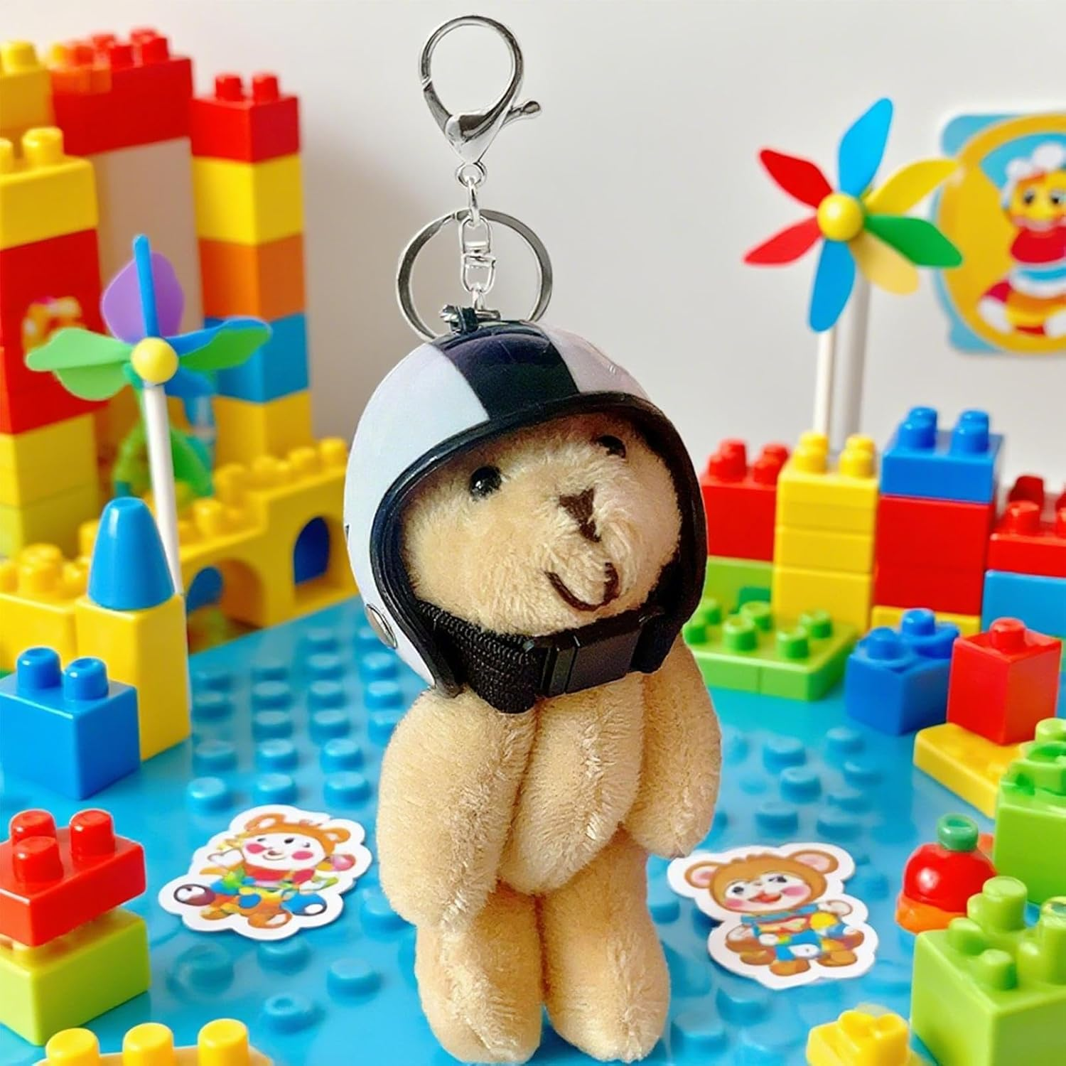 Weqizuerqi Cute Bear Keyring, Helmeted Teddy Bear | Decorative Pendant, Animal Ring for Women Decoration Bag Travel Bag Wallet - White image number 6