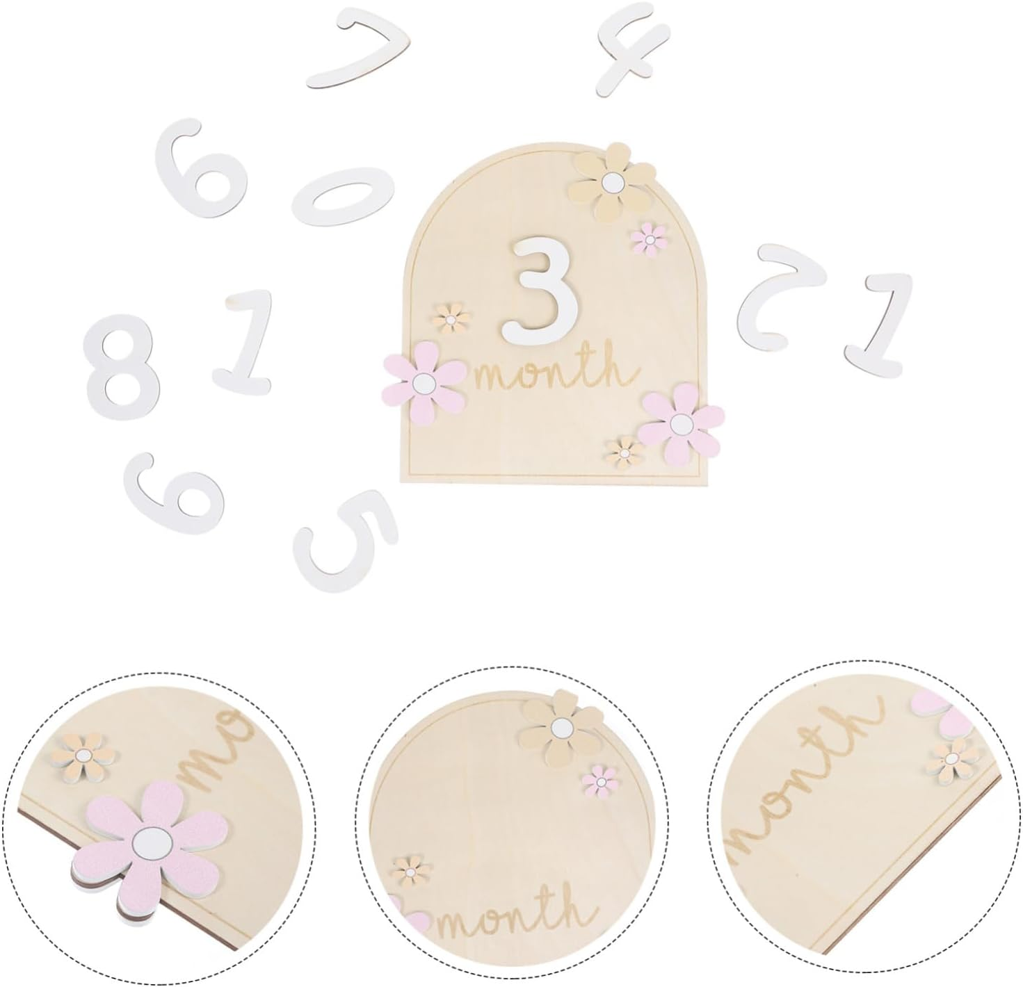 Wooden Monthly Milestone Sign Double Sided Photo Prop Card for Newborn Growth Tracking and Nursery Decoration Smooth Surface Safe Marker for First Year Memory Capture image number 3