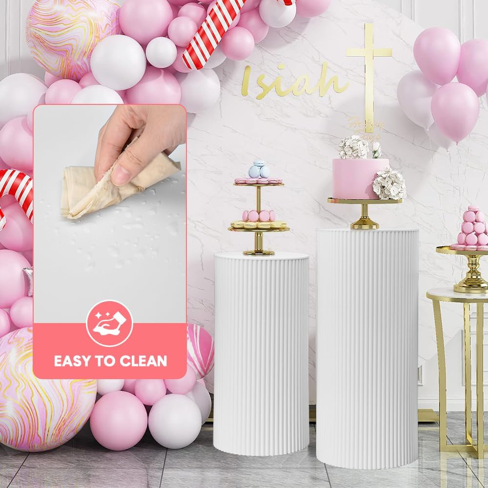 ALSTON 3PCS Wedding Plinth Metal Cylinder Pedestal Stand round Pillars Decoration Table for Party Birthday Wedding D&eacute;cor Cake Flower Display 60/75/90Cm White image number 6