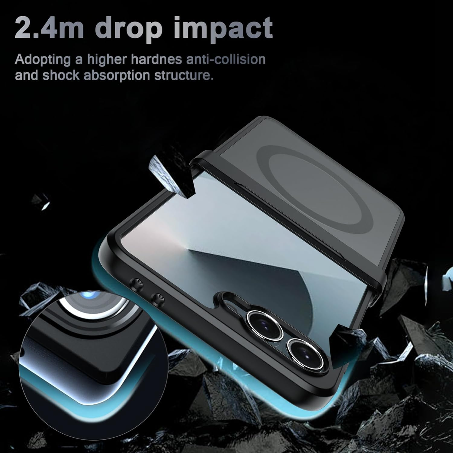 Effcotuo Magnetic Case for Samsung Galaxy Z Flip 7 Case [Compatible with Magsafe] Flexible Silicone + Matte Acrylic Protective Case Magnetic Matte Mobile Phone Case Shockproof Translucent image number 6