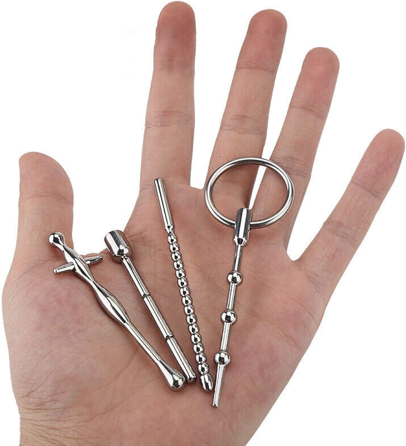 Stainless Steel Beads Urethral Sounds Penis Plug Ring Urethra Masturbation Rod 4 Pcs Set Sounding Stimulation Kit for Beginner Metal Dilator Sex Toy image number 1