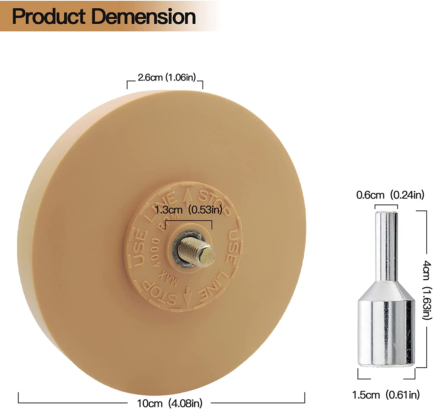 Tucana Rubber Eraser Wheel, Decal and Adhesive Remover Tool, Remove Pinstripes, Stripes, Stickers, Tape and Graphics on Car, Rvs, Boat and Trucks 4-Inches Diameter, 1 Inch Thick with Drill Adapter - Grooved 2 Pcs image number 5