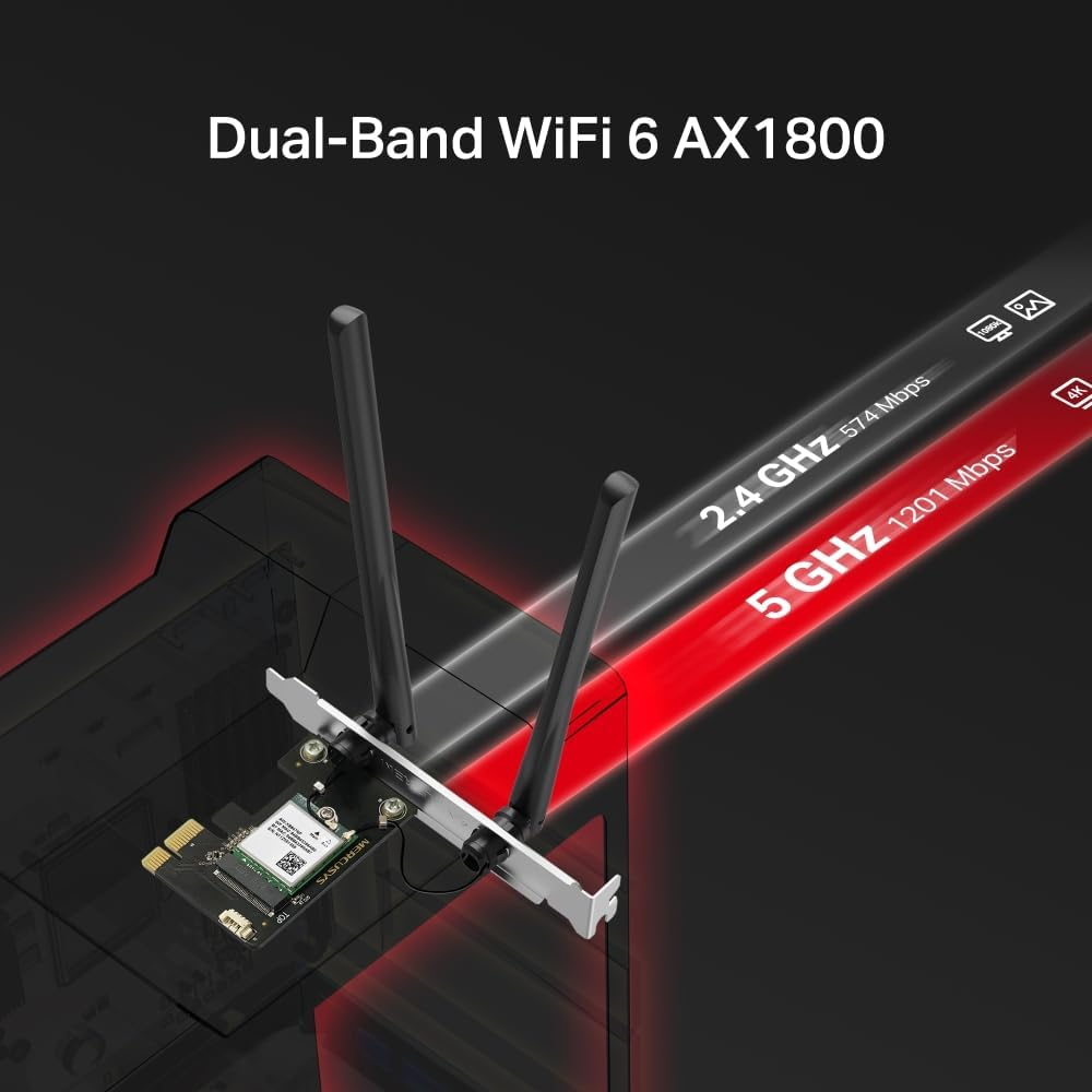 Mercusys AX1800 Wi-Fi 6 Bluetooth 5.4 Pcie Adapter, Dual Band, Faster Speed & Broader Coverage, WPA3 Security, Two High-Performance Antennas, Backward Compatibility, Windows 10, 11 Compatible (MA70XE) image number 2