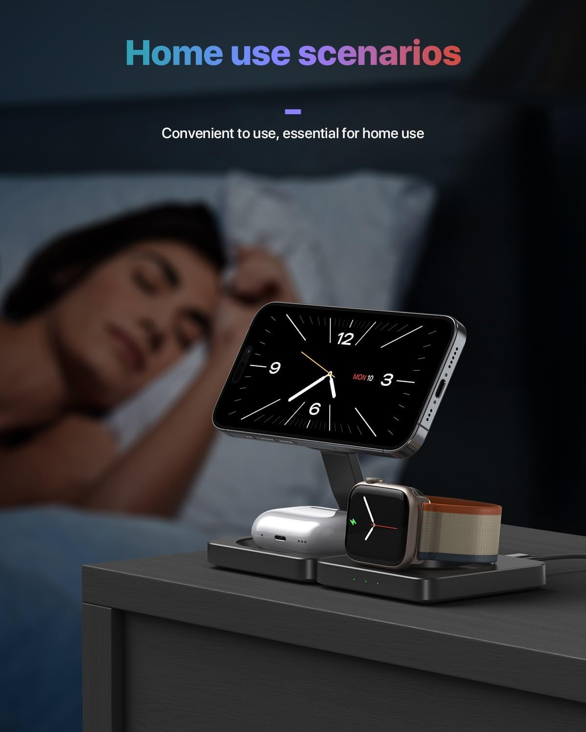 Foldable 3 in 1 Wireless Charging Station for Apple Compatible with Magsafe Charger Stand,Magnetic Wireless Charger Station for Iphone 16 15 14 13 12 Series,Airpods Pro,Apple Watch(Black) image number 6