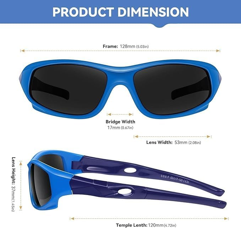 Flexible Kids Sunglasses Polarized Sports Sun Glasses Girls Boys Cycling Shades with Straps UV400 Protection Eyewear for Age 3-10 - 2 Pack - Black+Blue/Darkblue image number 5